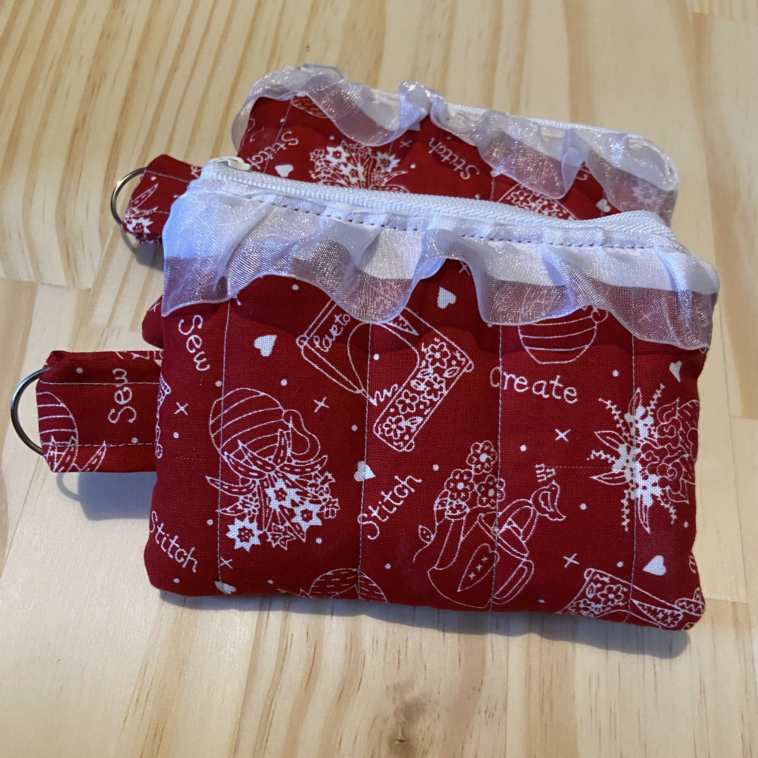 Red Stitch and Sew Mini Zipper Pouch