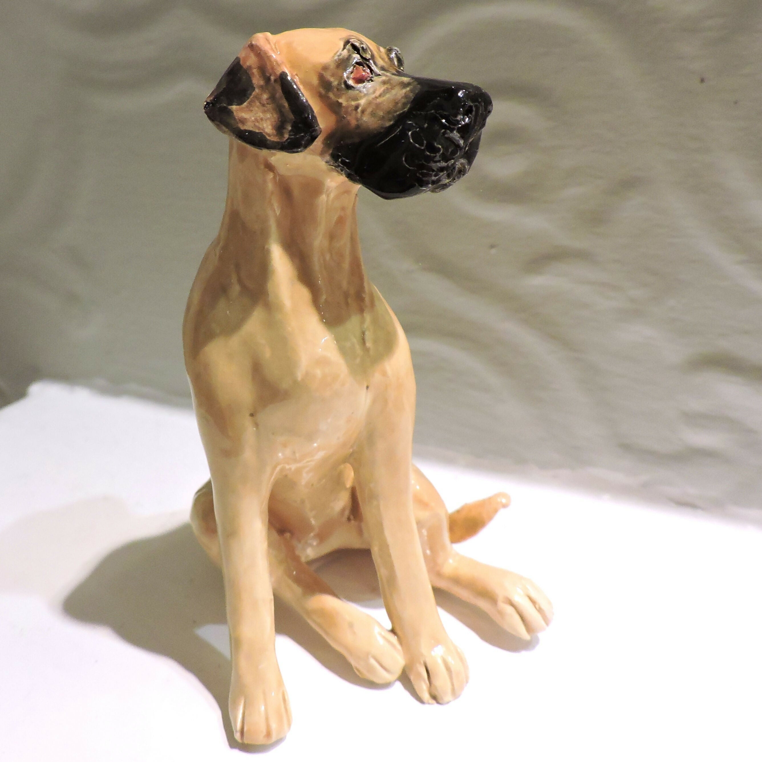 Ceramic Great dane dog sculpture, Fawn