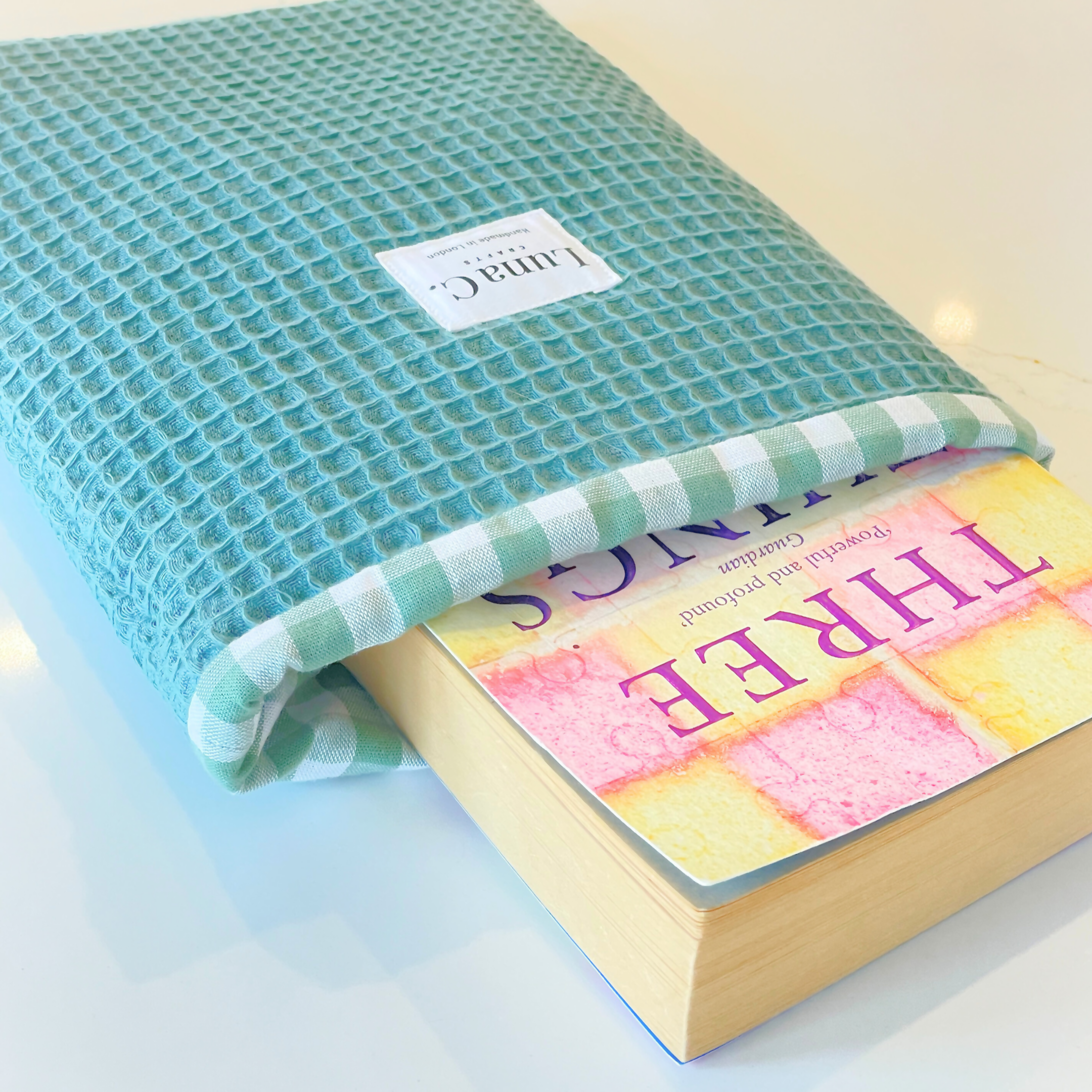 Teal Blue Gingham Lining Book Sleeve