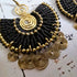 Egyptian Queen Earrings; Large Statement Black Macrame Gold Spirals Earrings