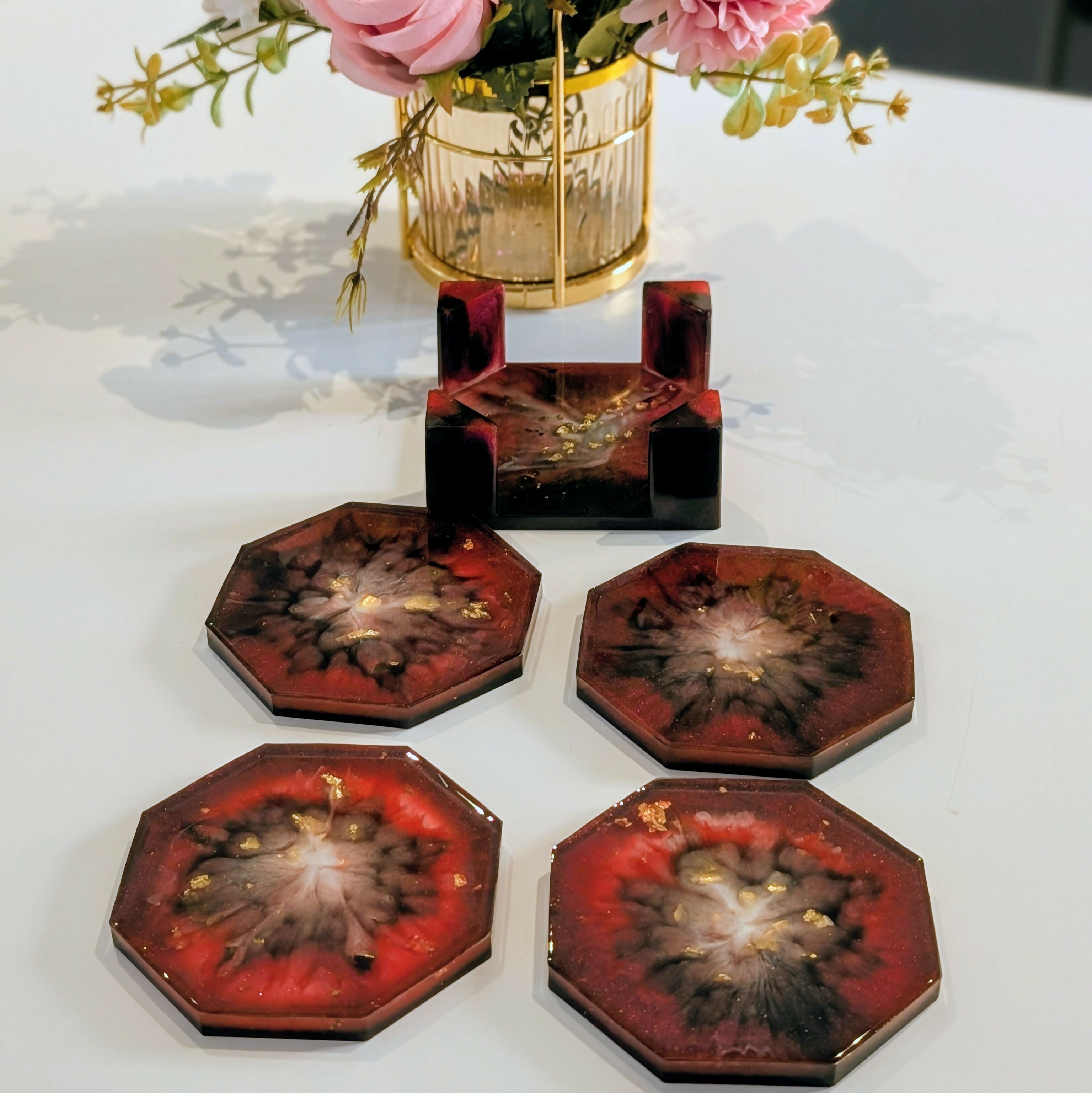 HANDMADE COASTERS WITH HOLDER SET
