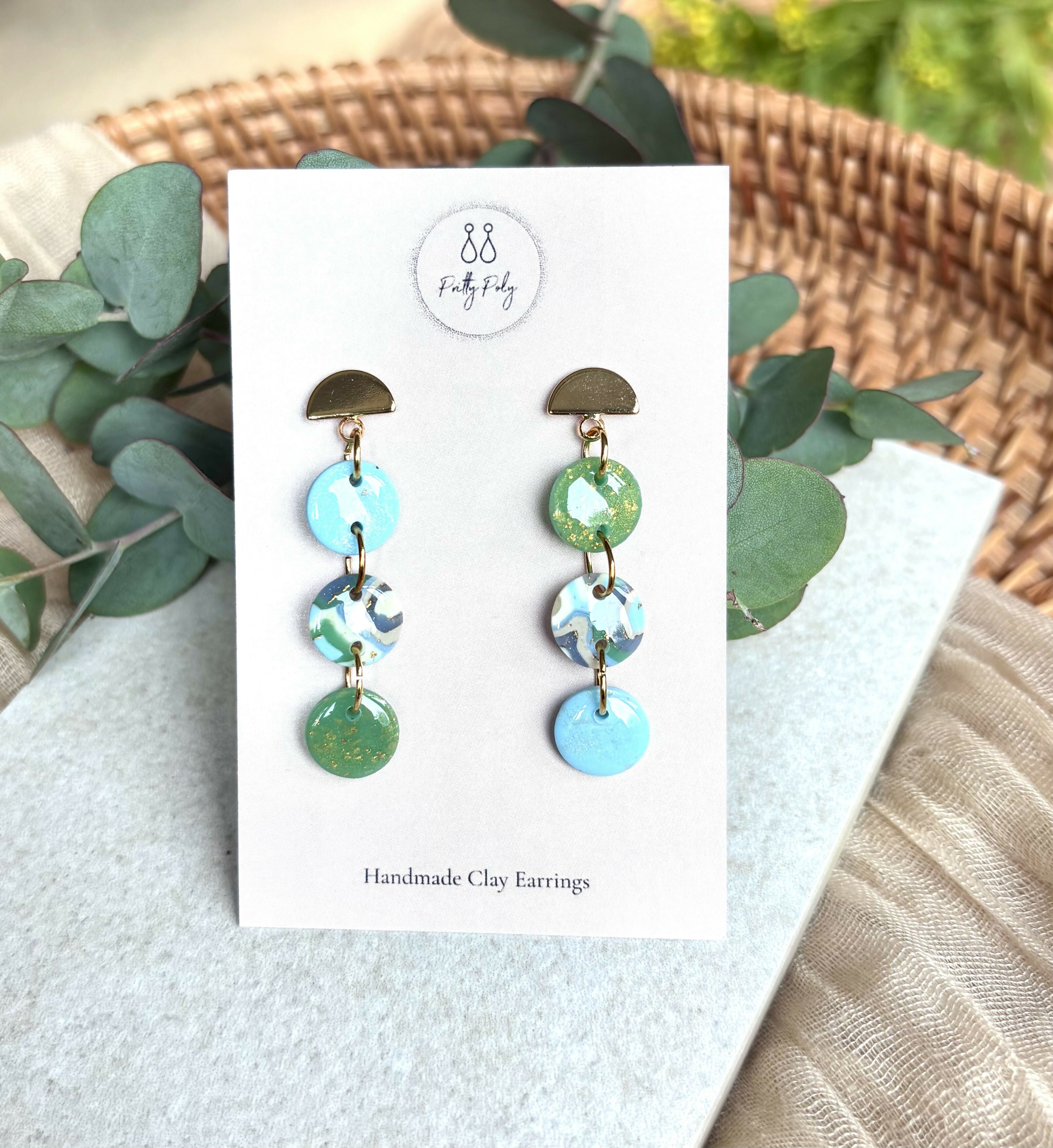 Aqua Collection - Droplet Dangles Polymer Clay Earrings