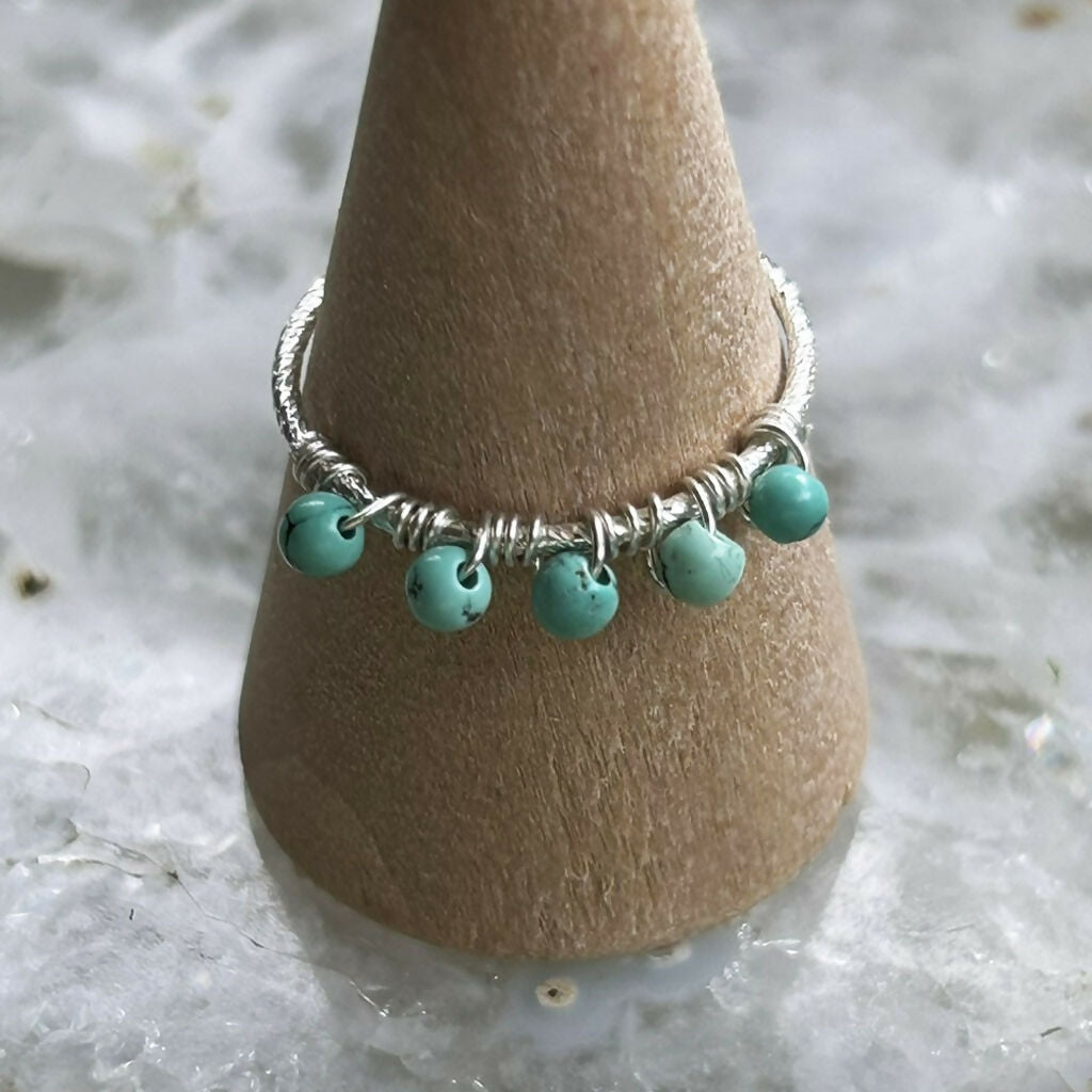 Handmade Sterling Silver Turquoise Beaded Ring Size M