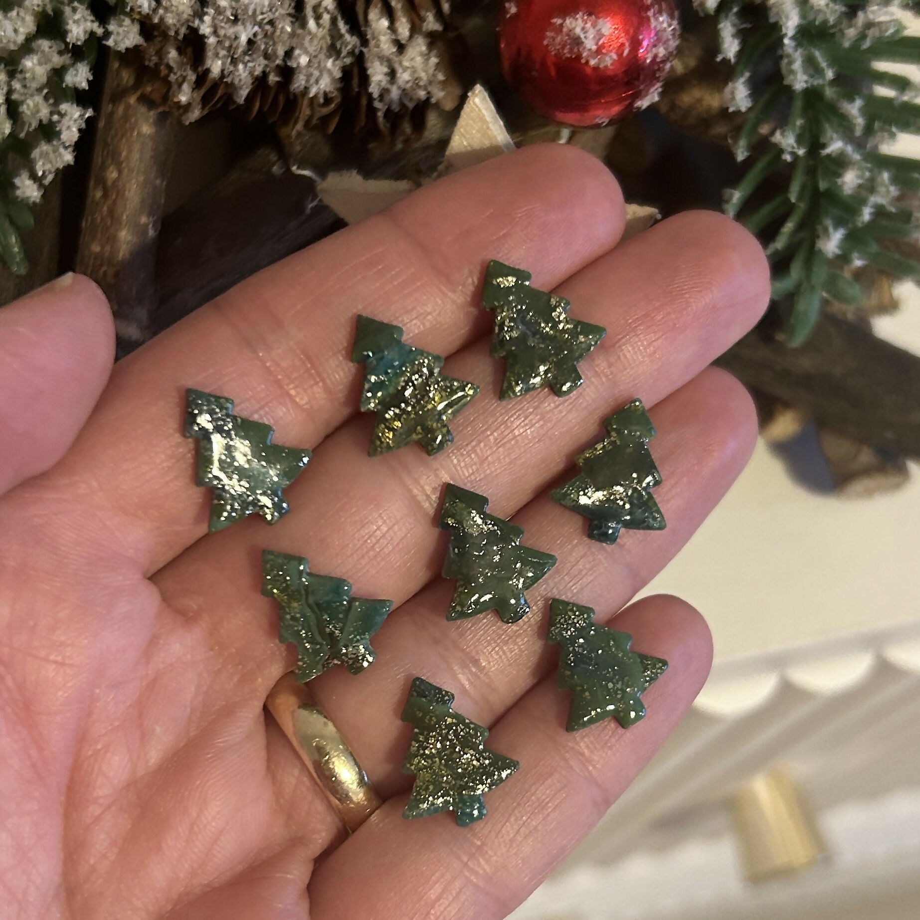 Small Green Christmas Tree Studs