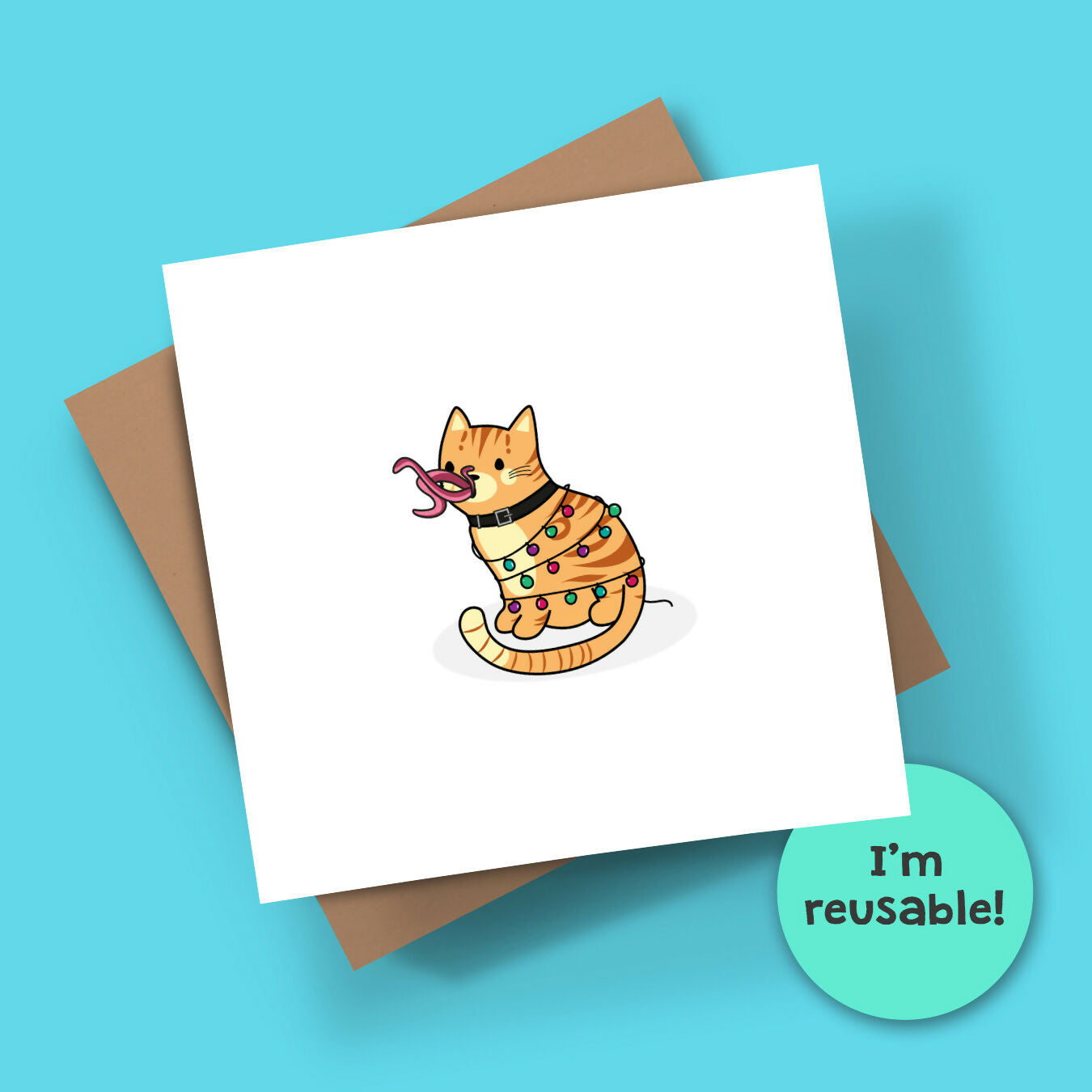 Christmas Geeky Cat Card Reusable - Alien Cat