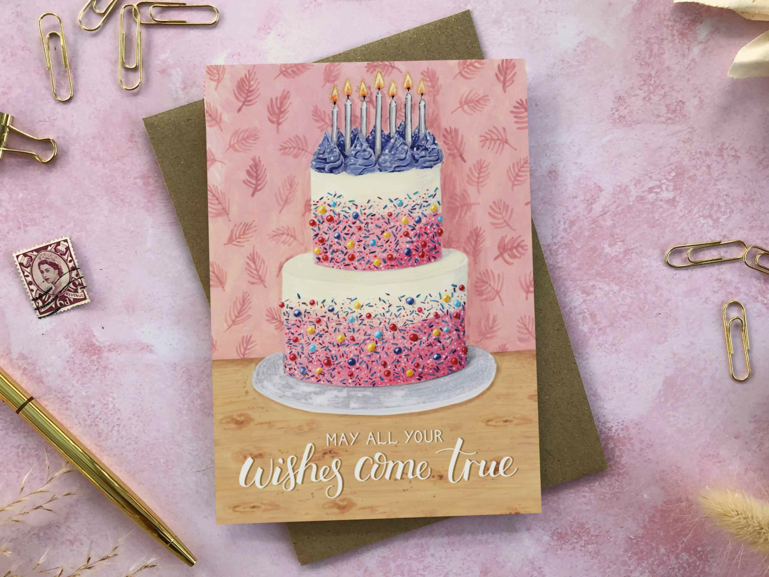 Pink Birthday Cake A6 Greeting Card