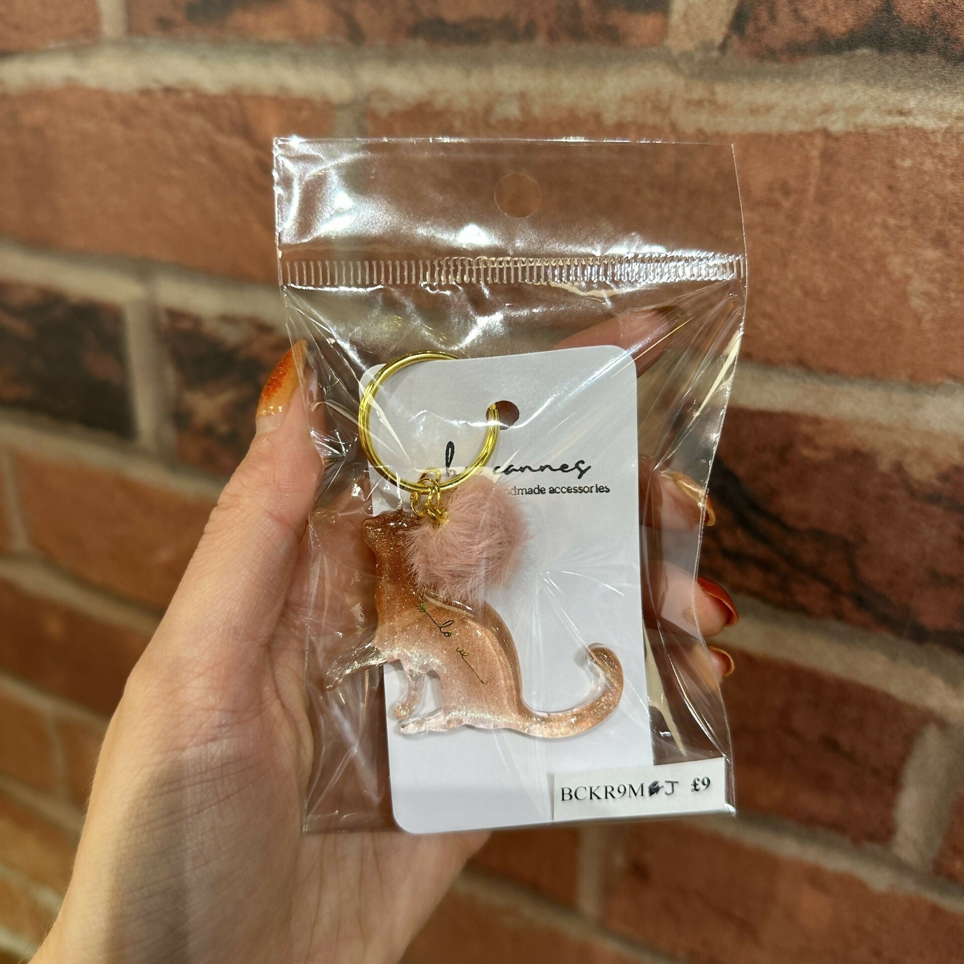 Hand-Poured Vibrant Mica Powder Resin Cat Keyring, Bag Charm with a Pom Pom