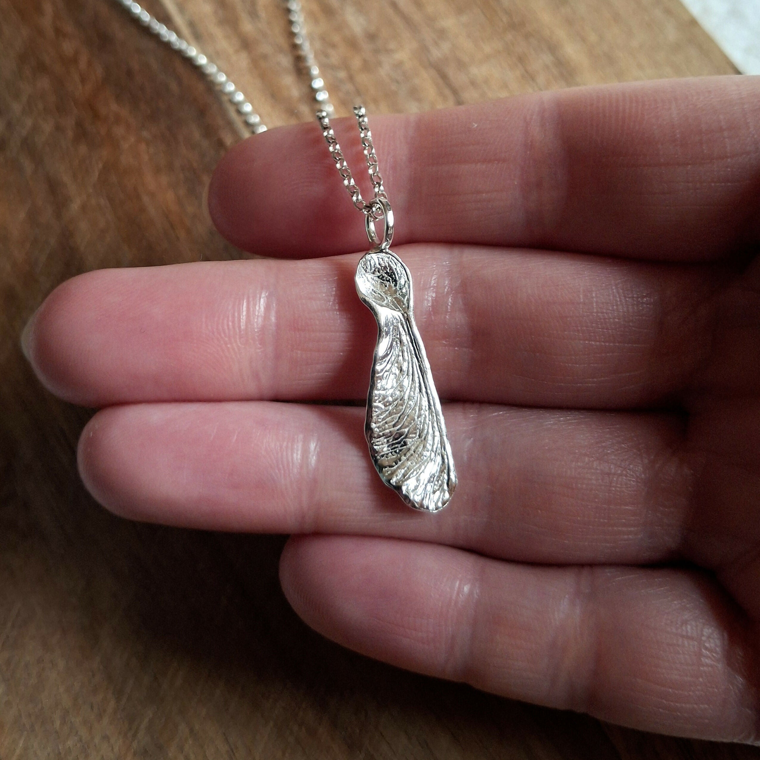Handmade Real Helicopter Seed Silver Necklace