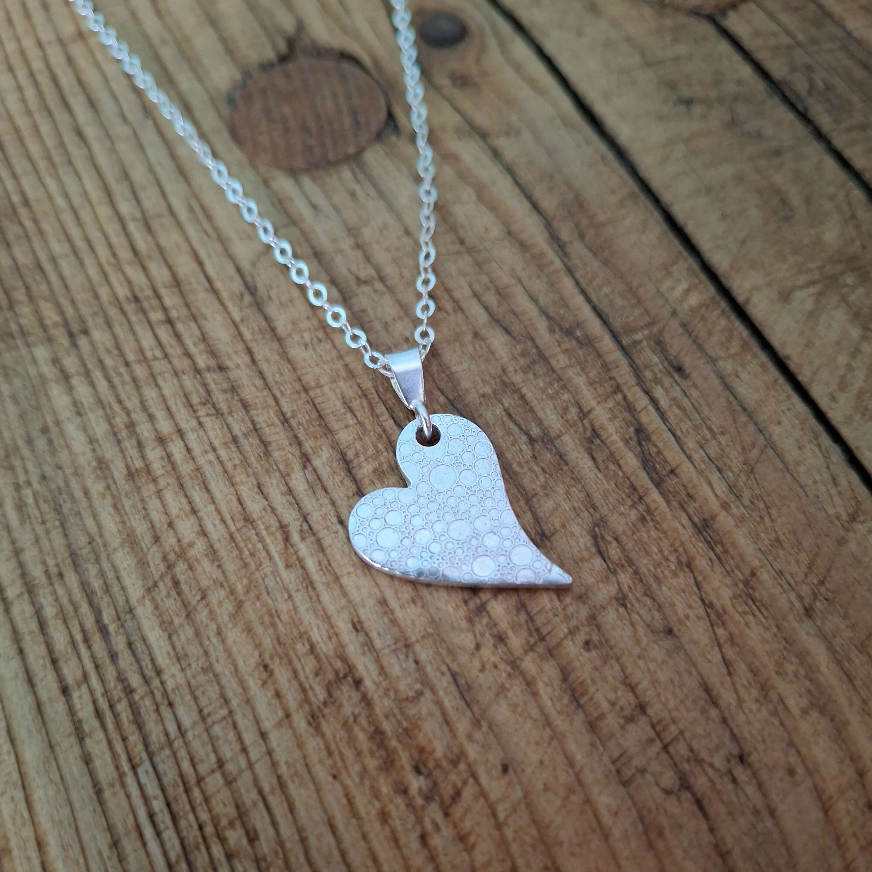 Handmade Silver Heart Necklace Bubble Texture