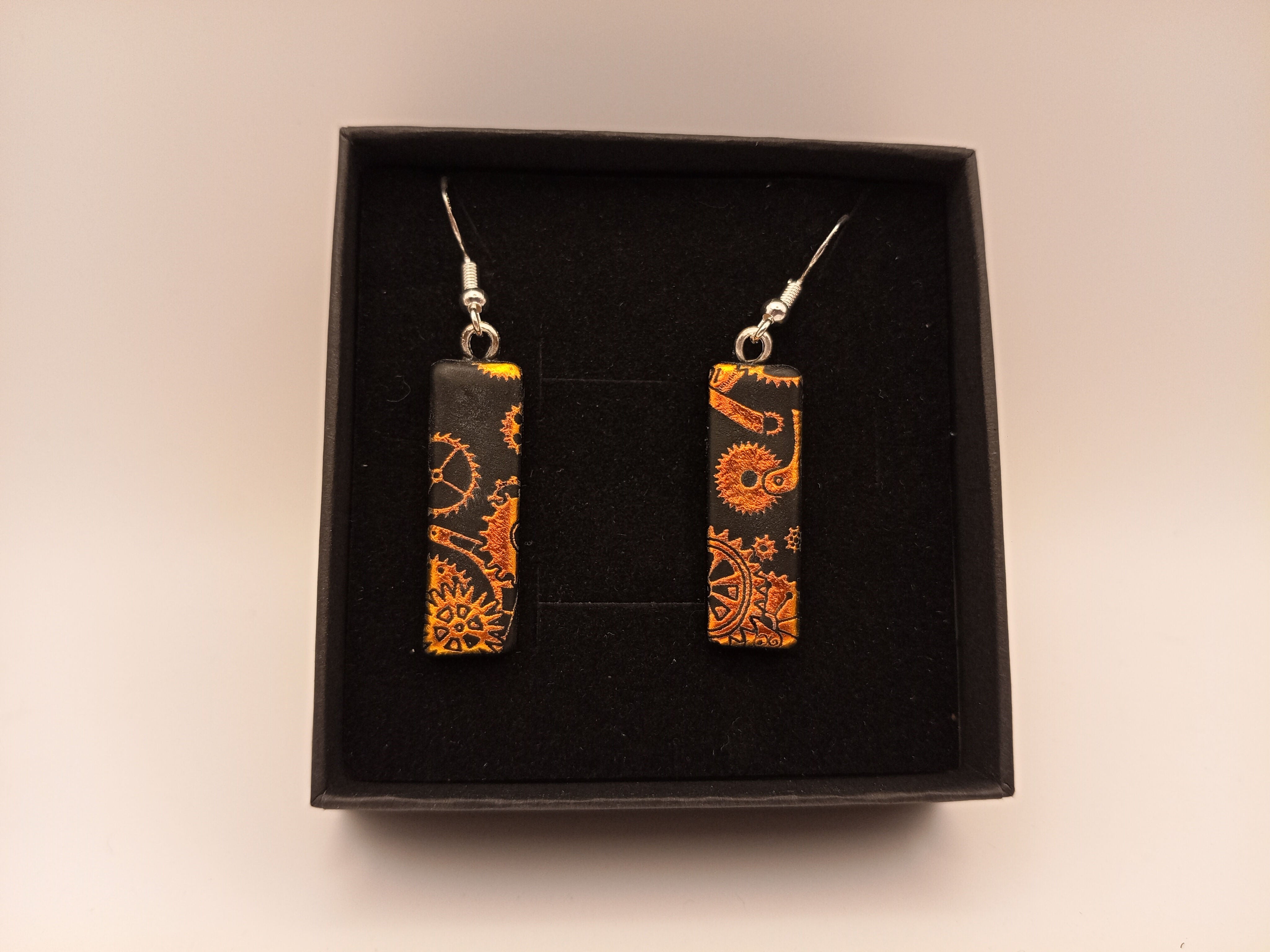 Orange And Gold Steampunk Style Earrings