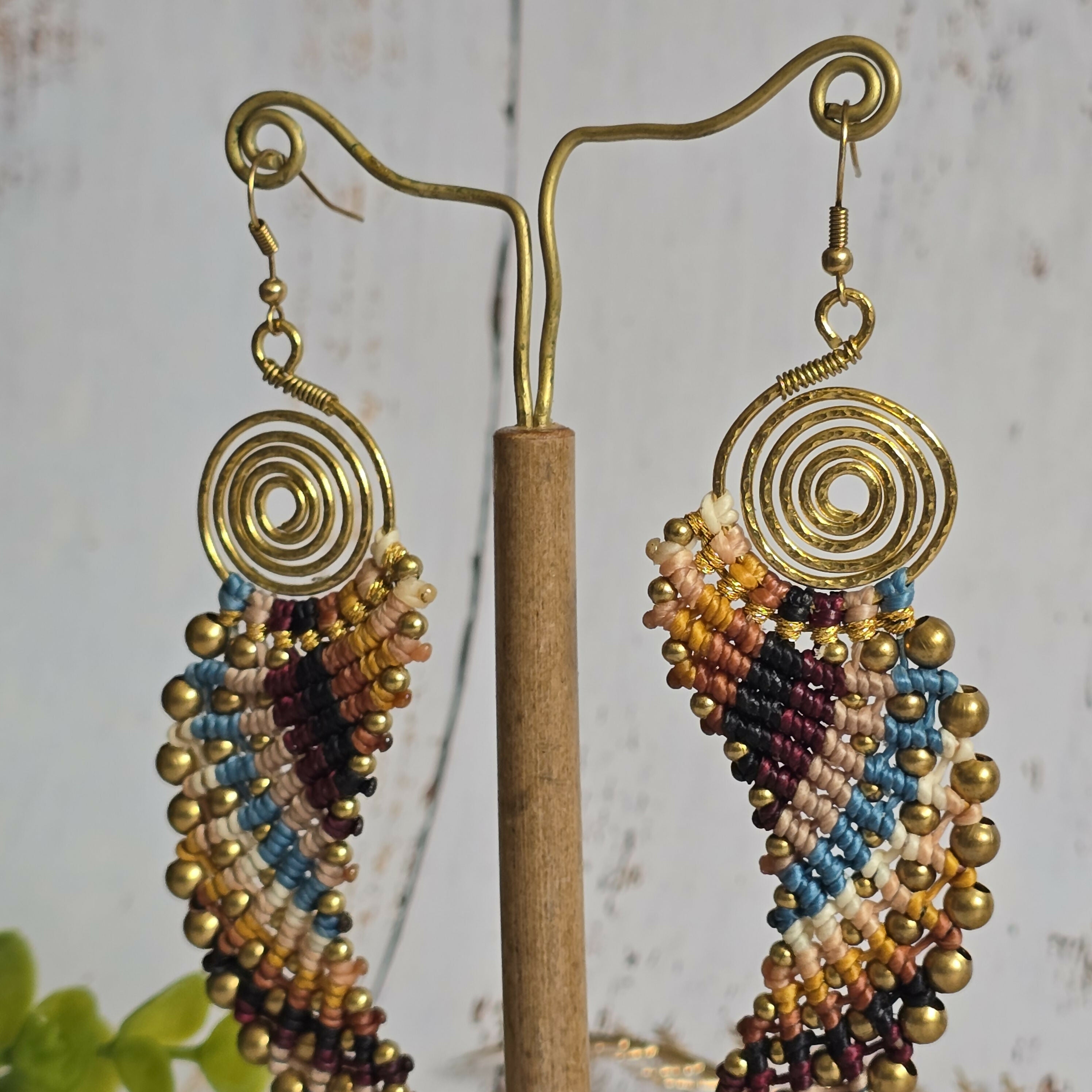 Macrame Angel Wing Earrings: Boho Gold Wire Wrapped Brass Earrings