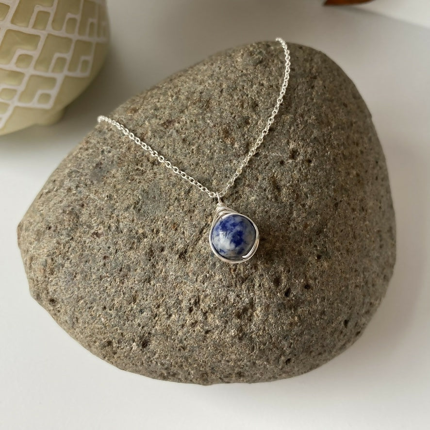 Sodalite Drop Necklace, Sterling Silver