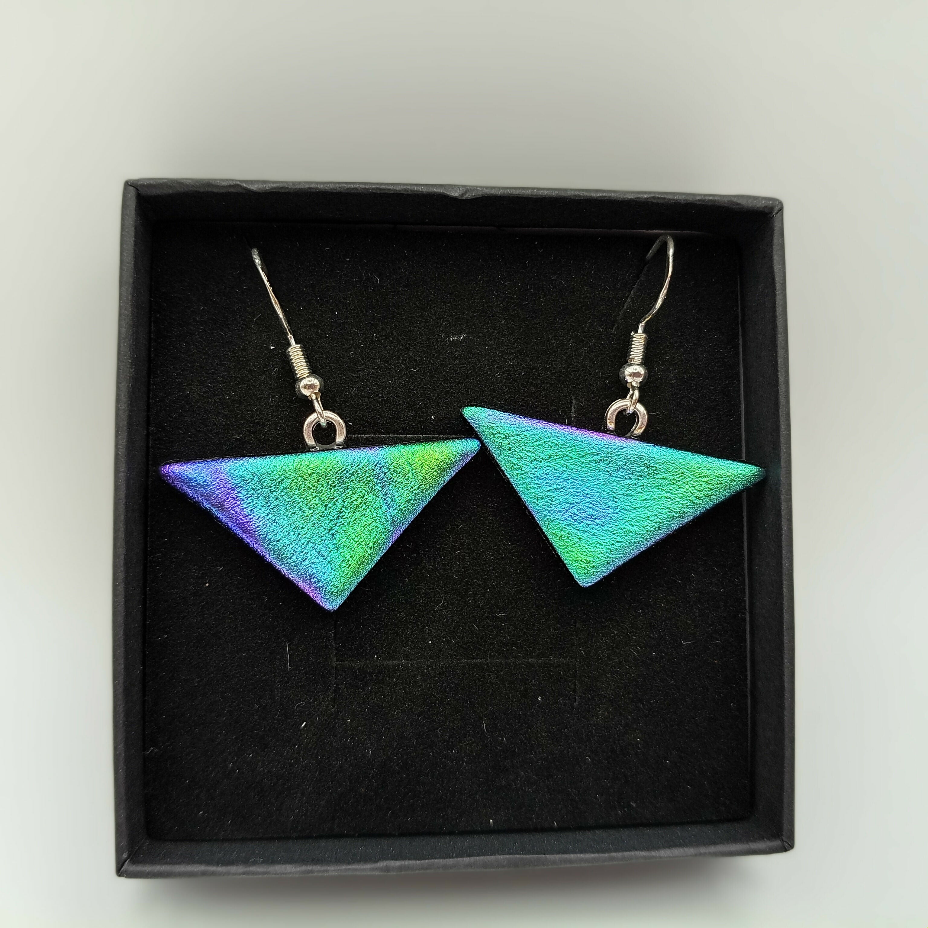 Blue and Pink Shimmer Triangle Earrings