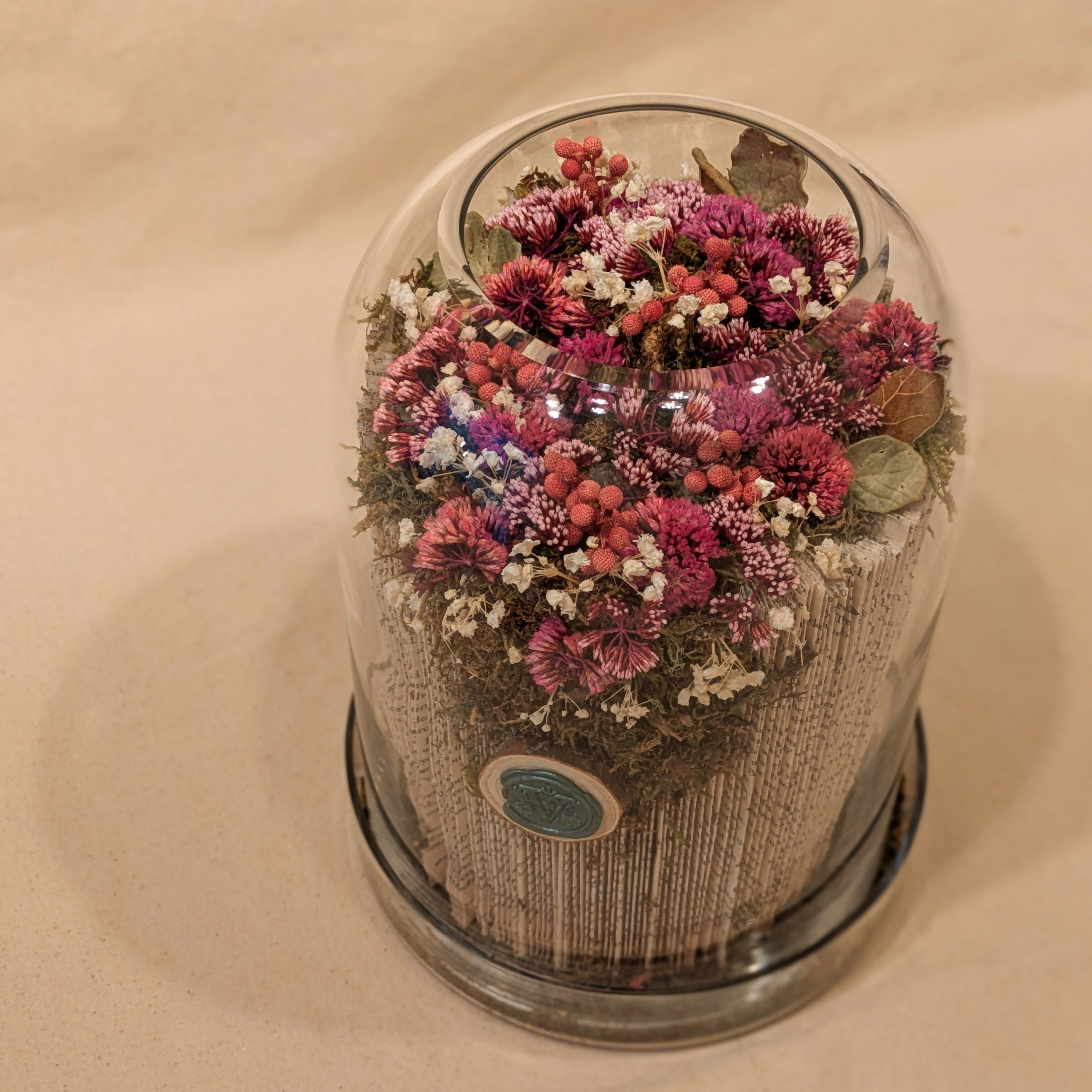 Floral Sculpture in Glass Candle Cover with Tray