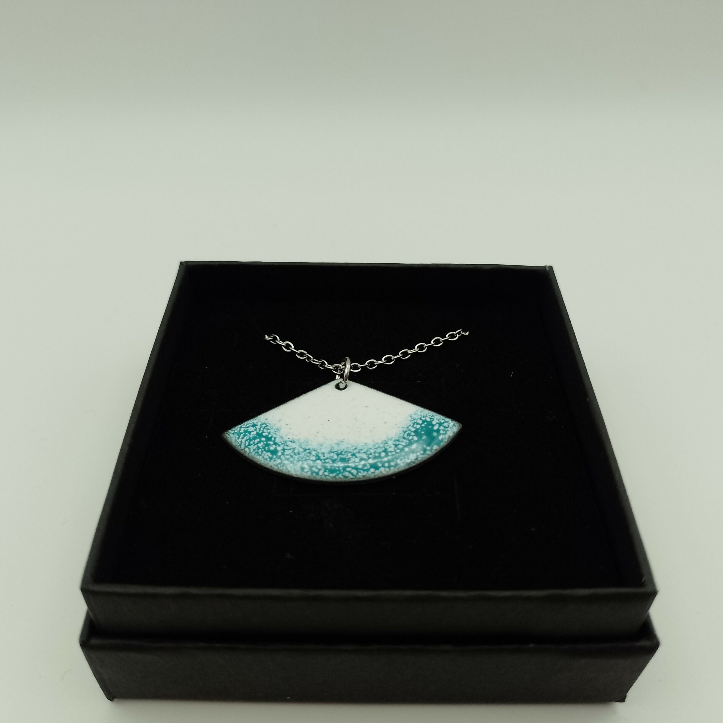 White and Teal Enamel Fan Pendant