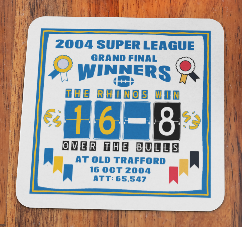 Leeds Rhinos Coaster SCORELINE Design SET OF 2