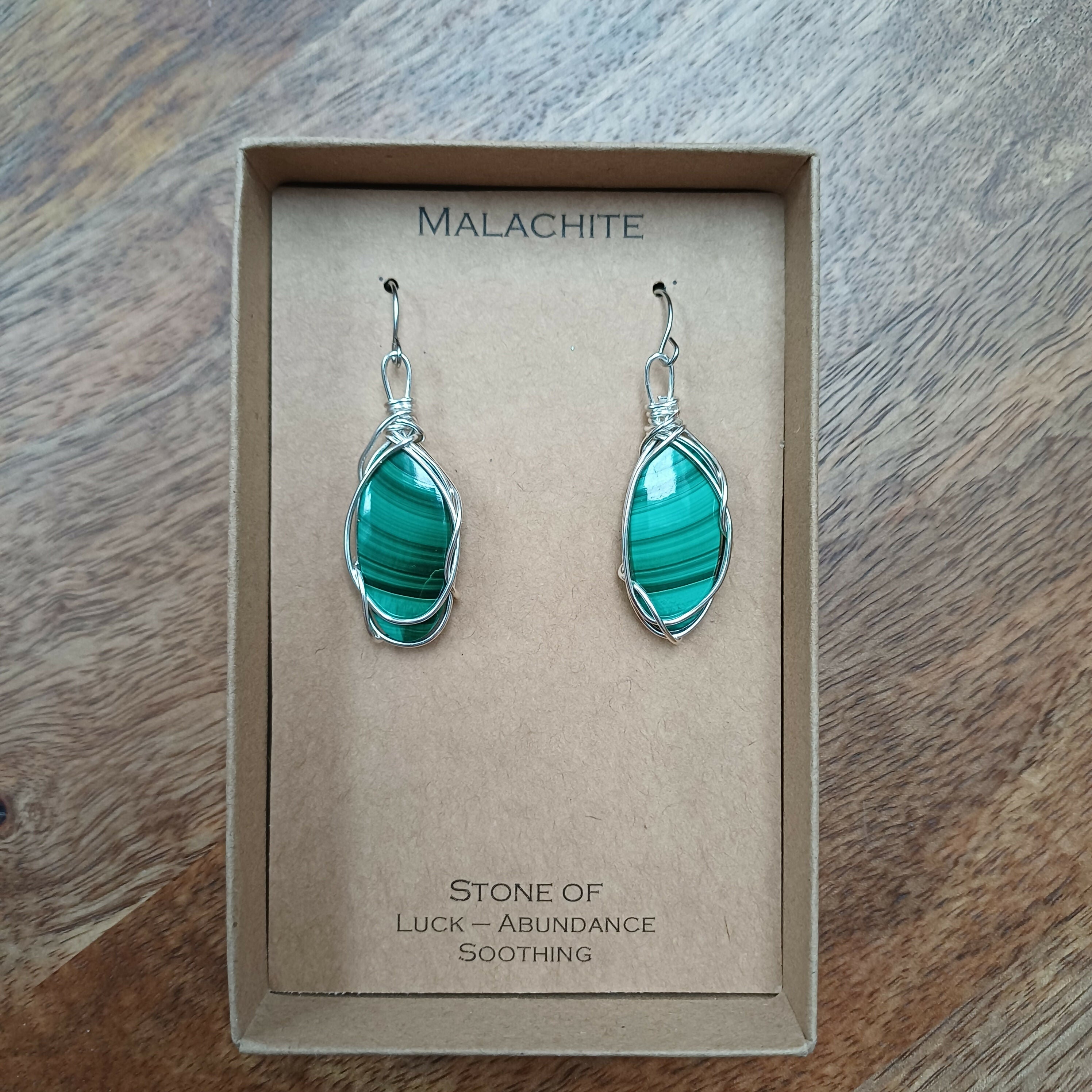 Malachite Wire Wrapped Earrings