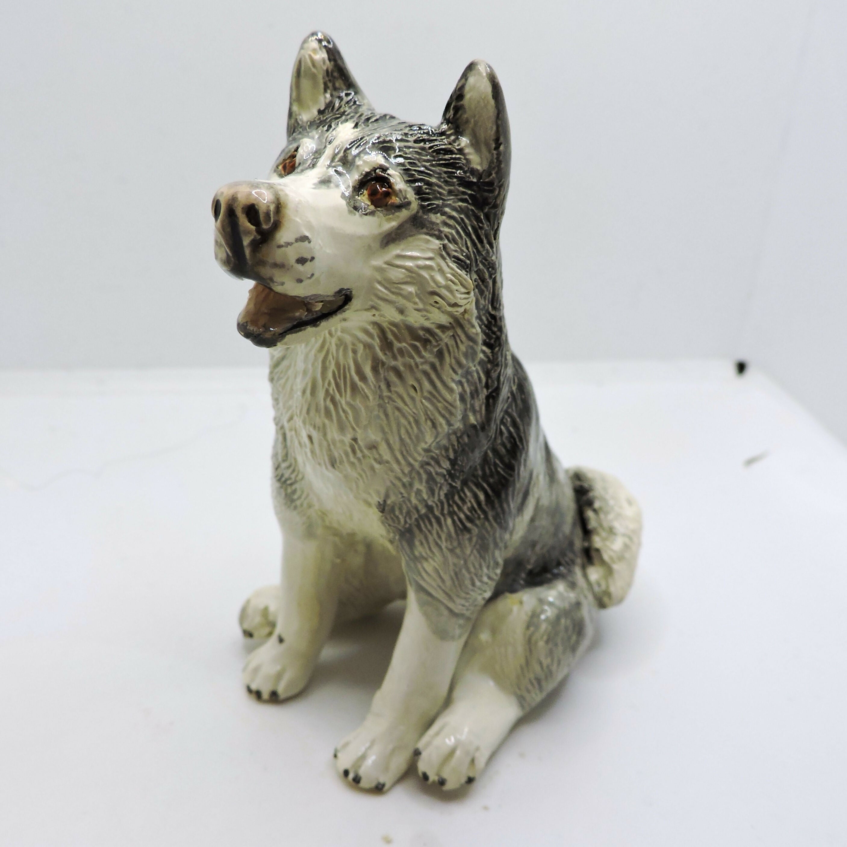 Ceramic Husky dog sculpture