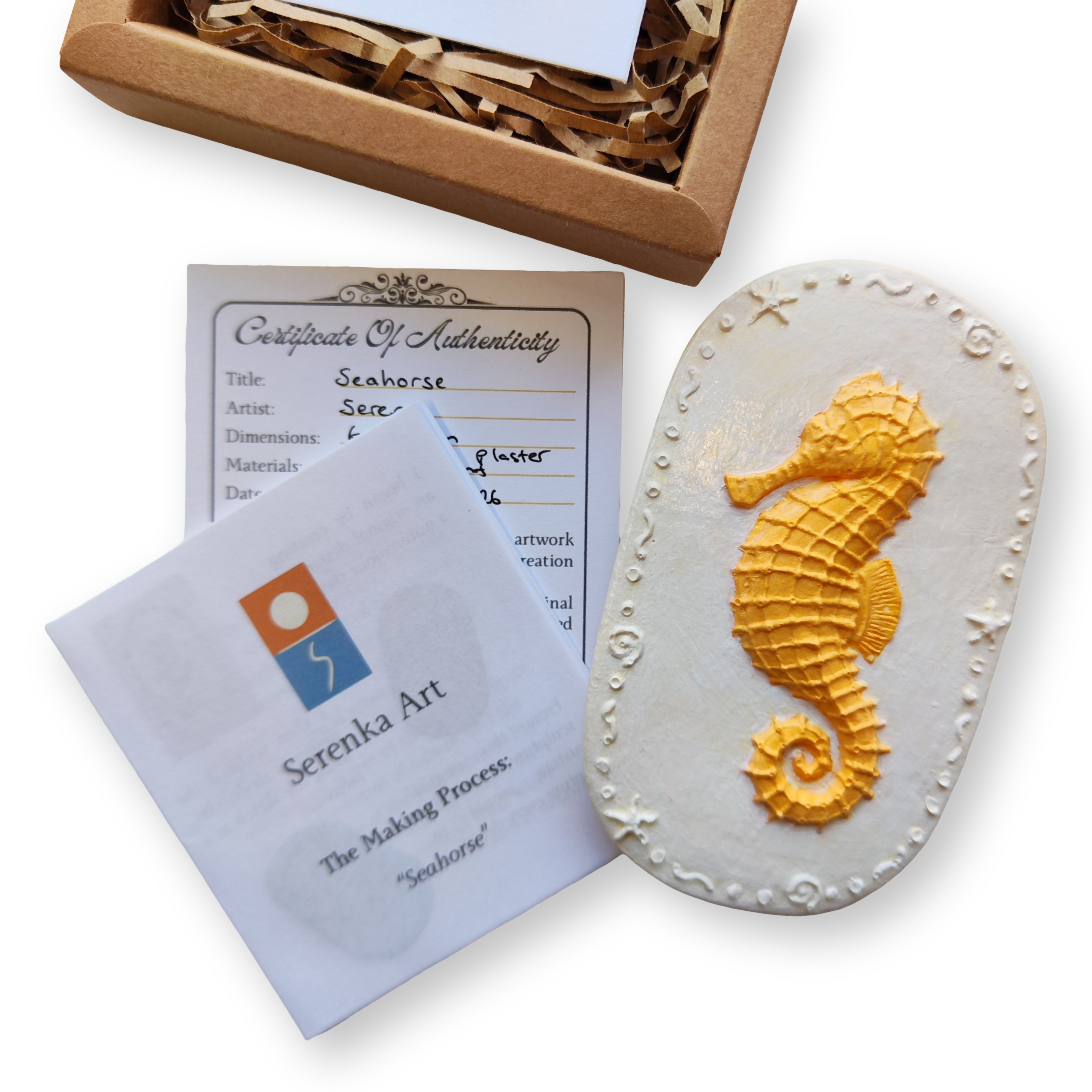 Seahorse / Hand-painted Reproduction of Original Sculpture / Ready-to-hang Relief Wall Art