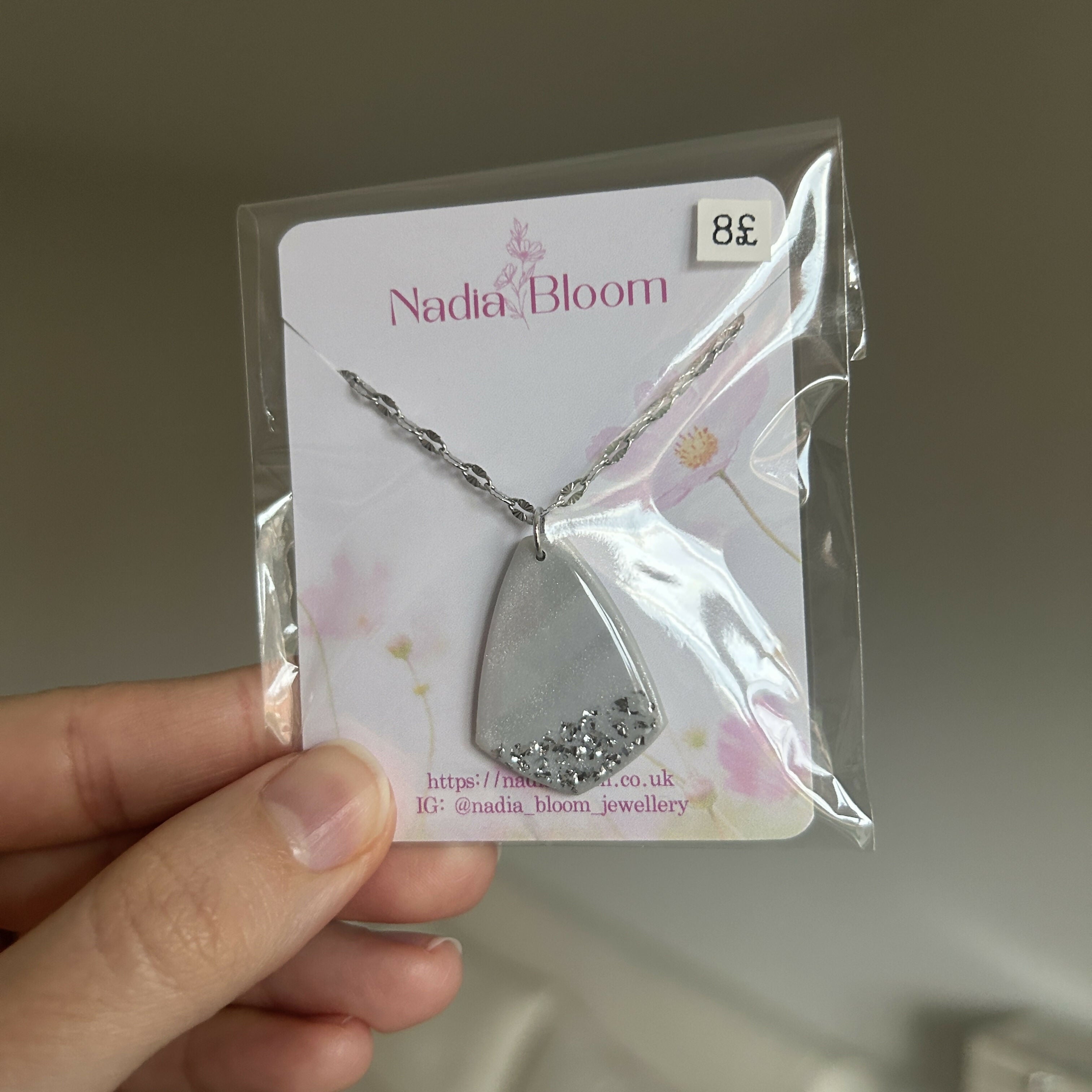 Grey clay with stainless steel chain Necklace