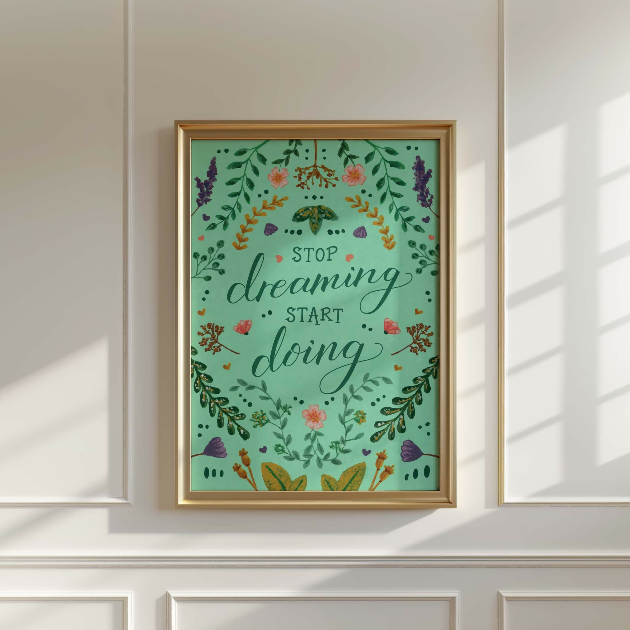 Feel Good Floral Art Print Green A4
