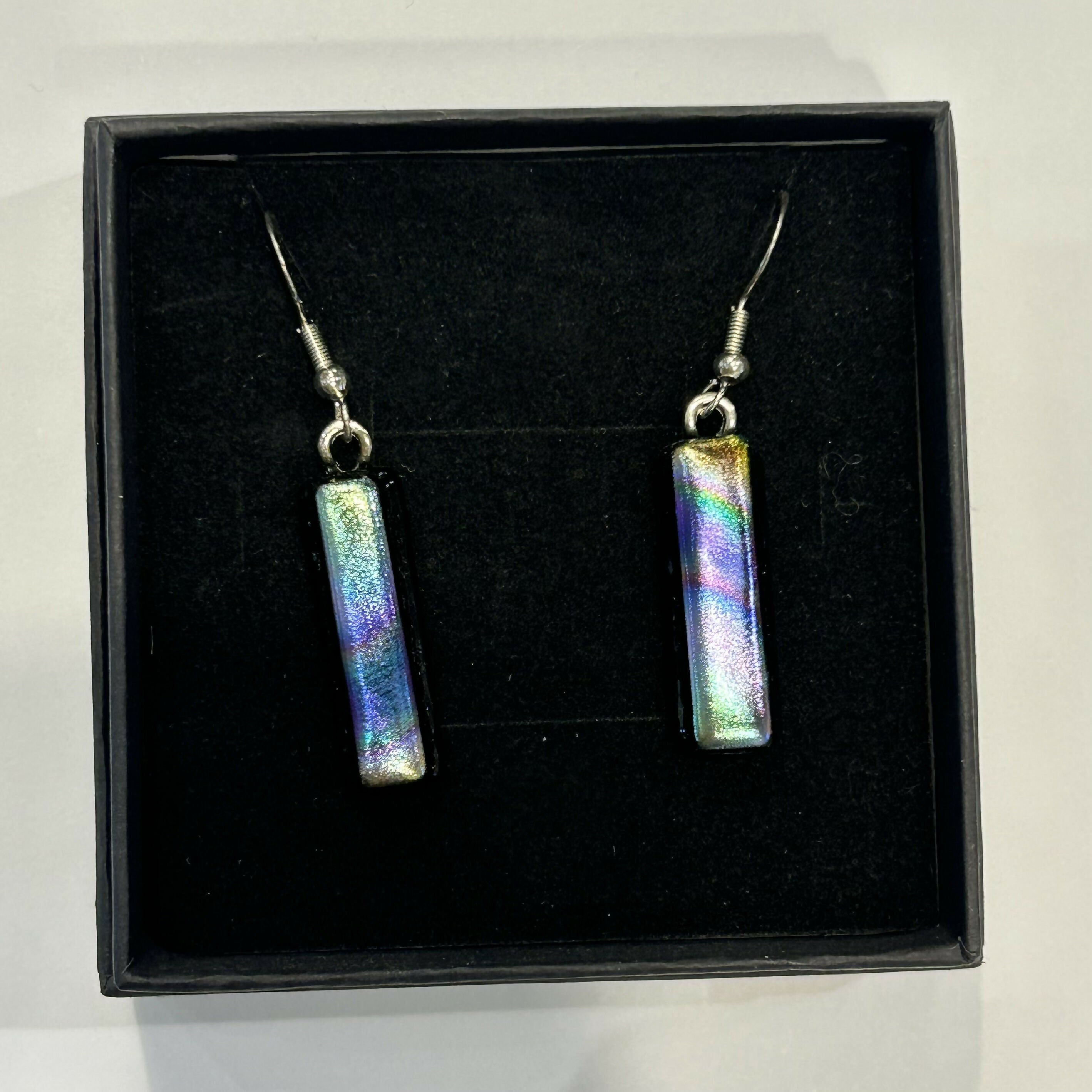 Purple Multi Coloured Dichroic Glass Earrings