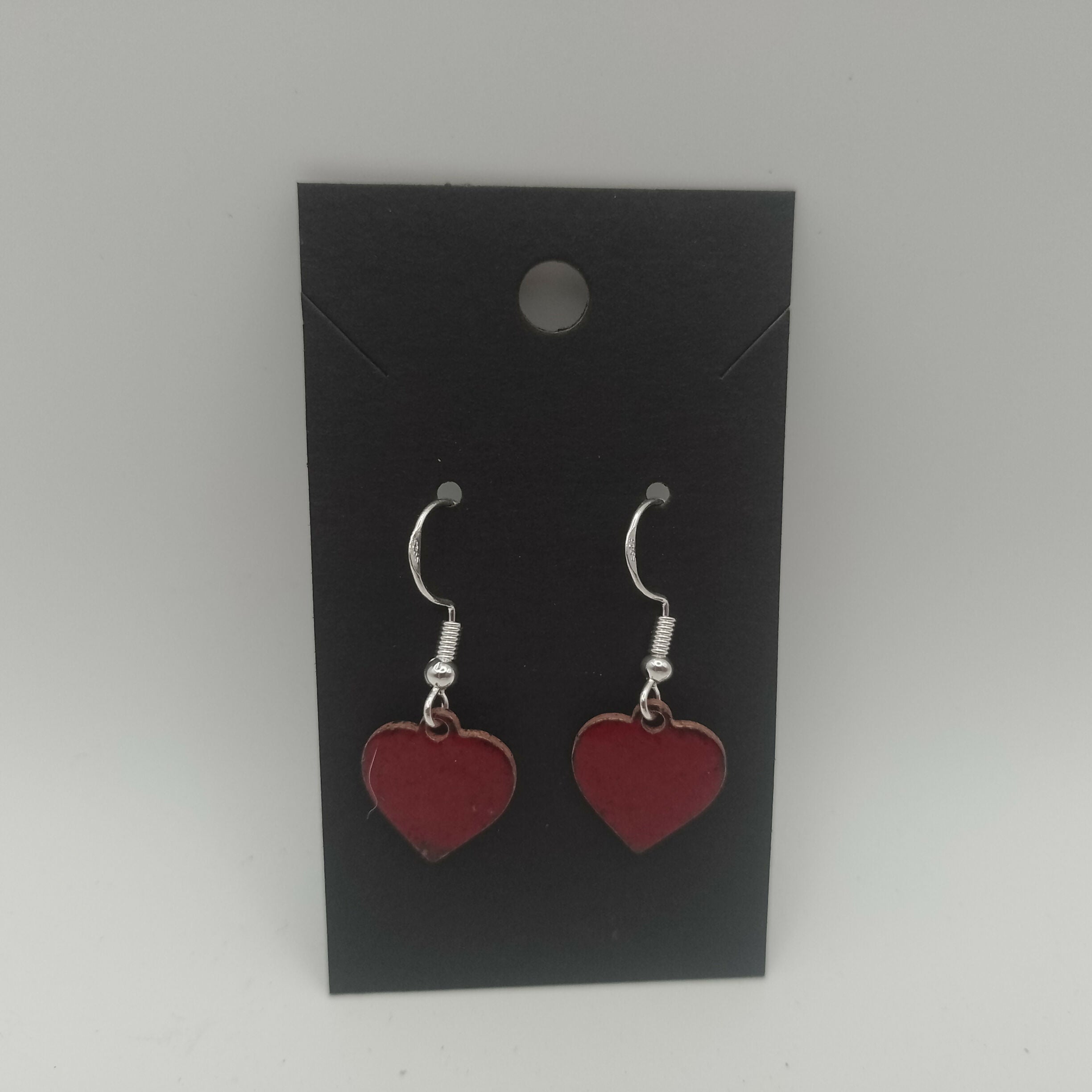 Dark Red Heart Enamel Earrings