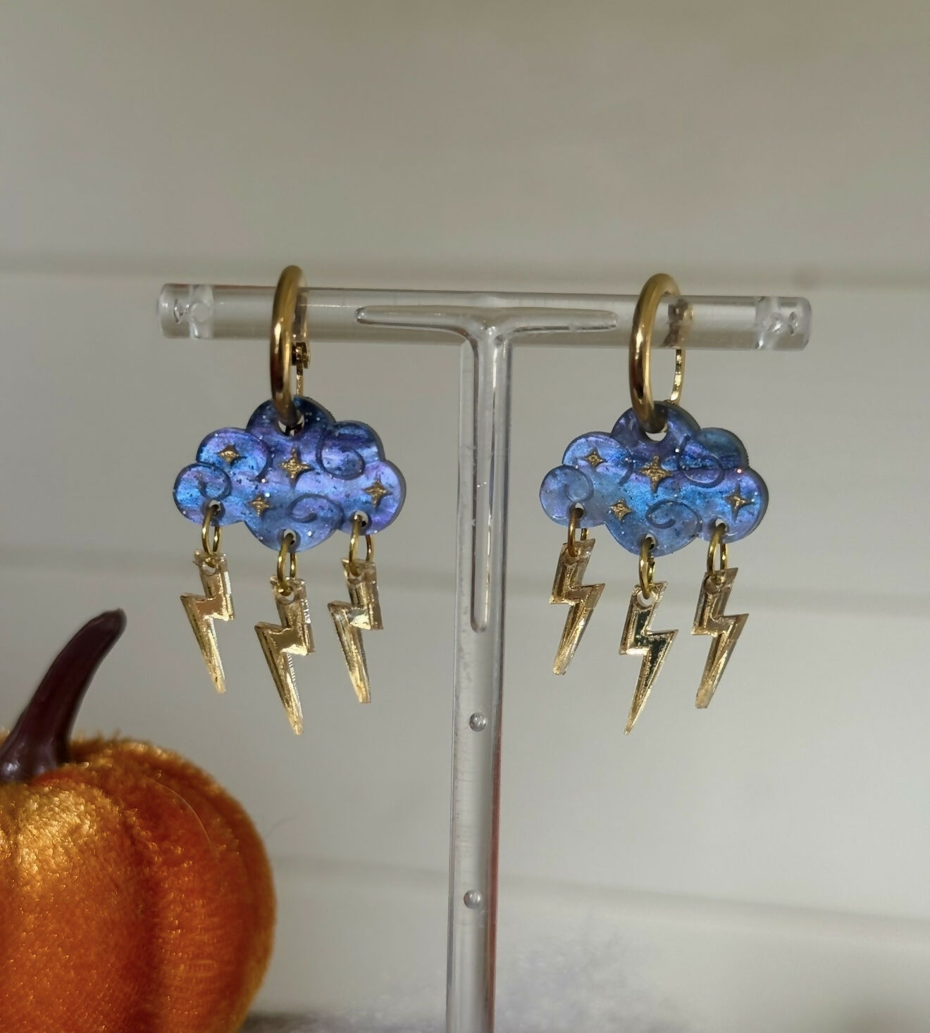 Stormy Raincloud hoops with lightning bolts