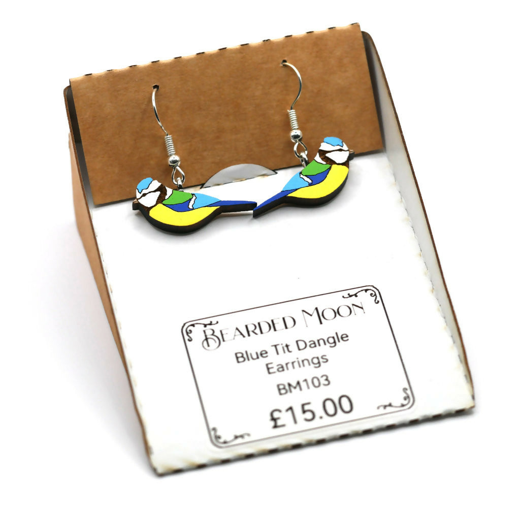 Blue Tit Dangle Earrings