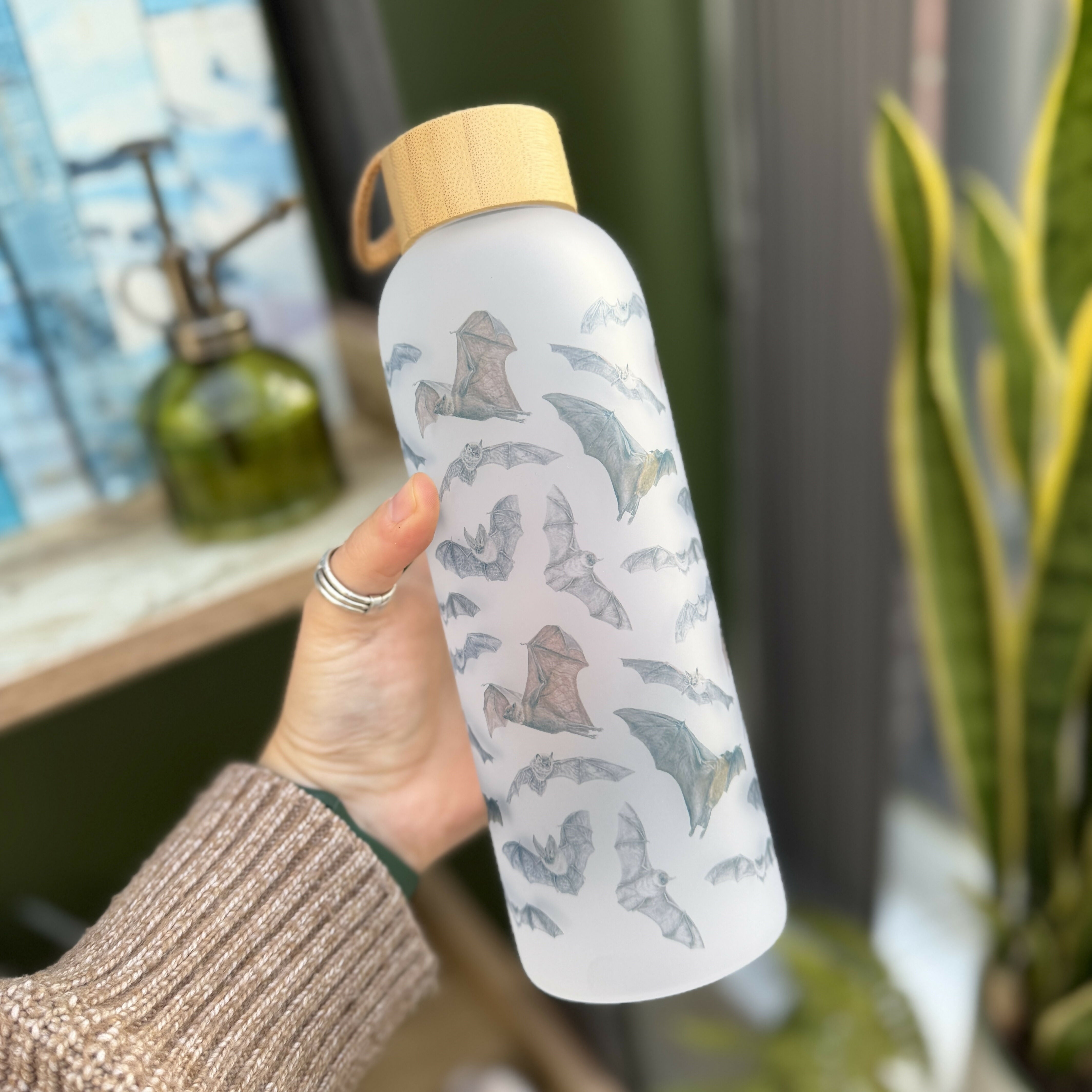 Bat - 25oz Glass Water Bottle with Bamboo Lid