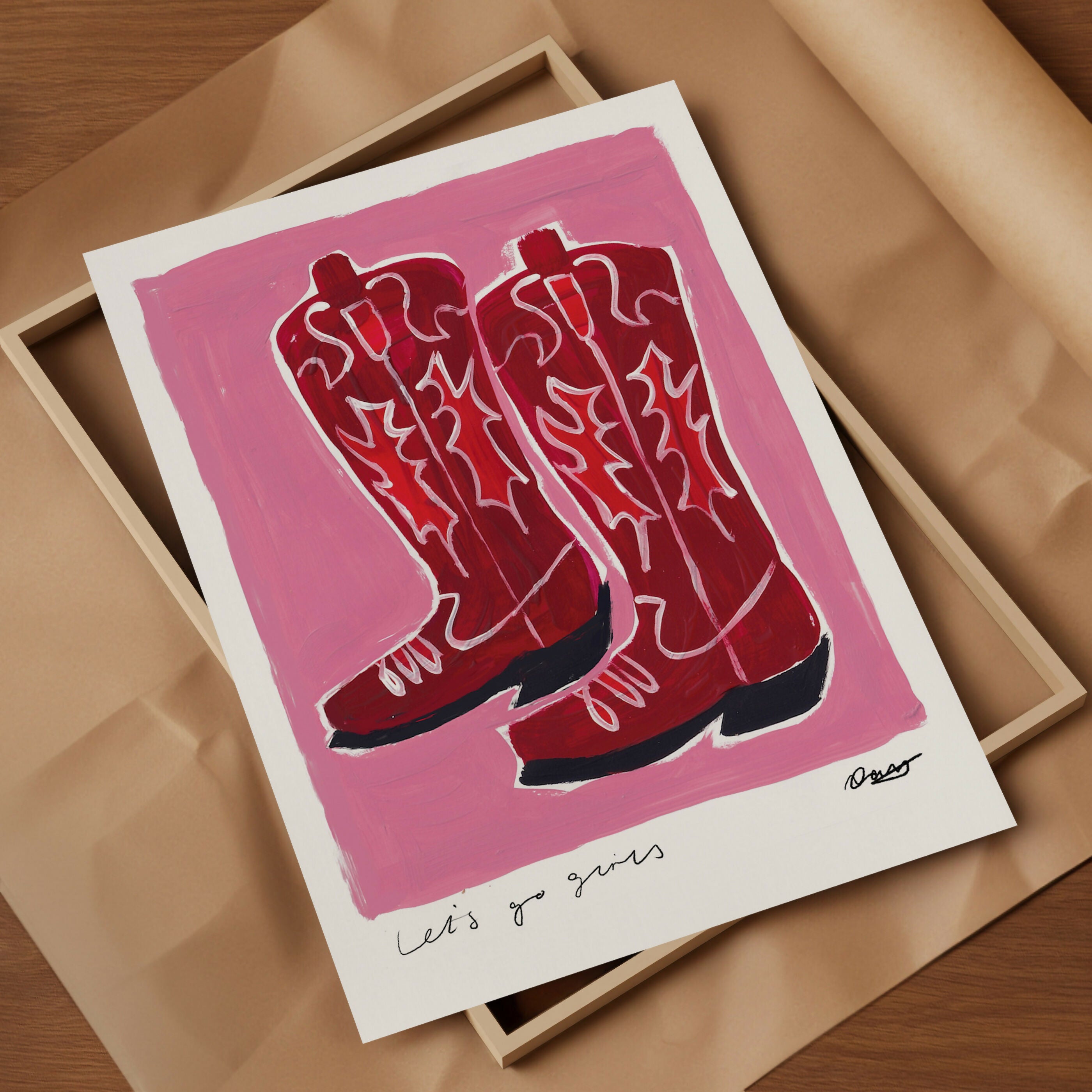 Let's Go Girls Cowboy Boots Pink Art Print