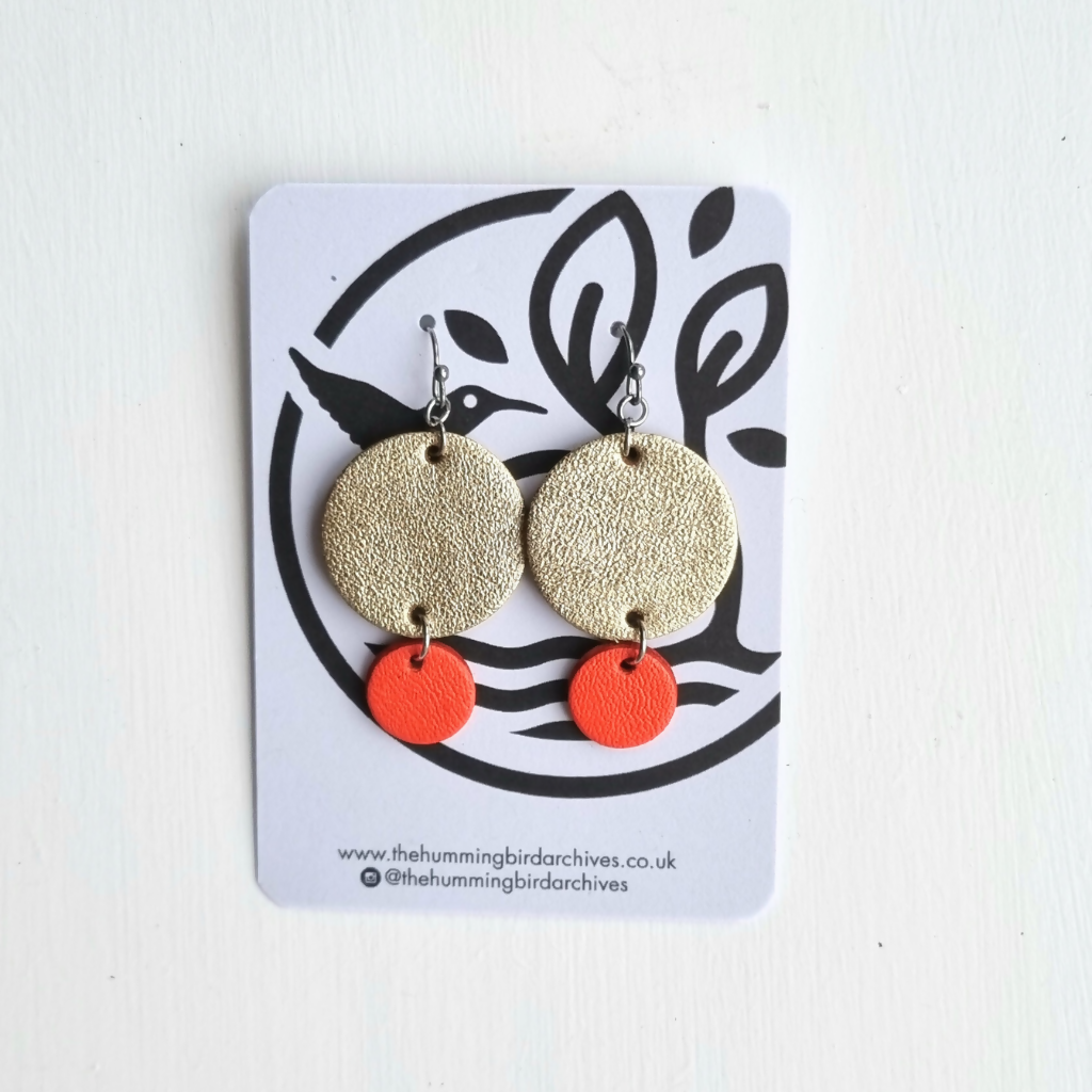 Gold and Red Circle Earrings