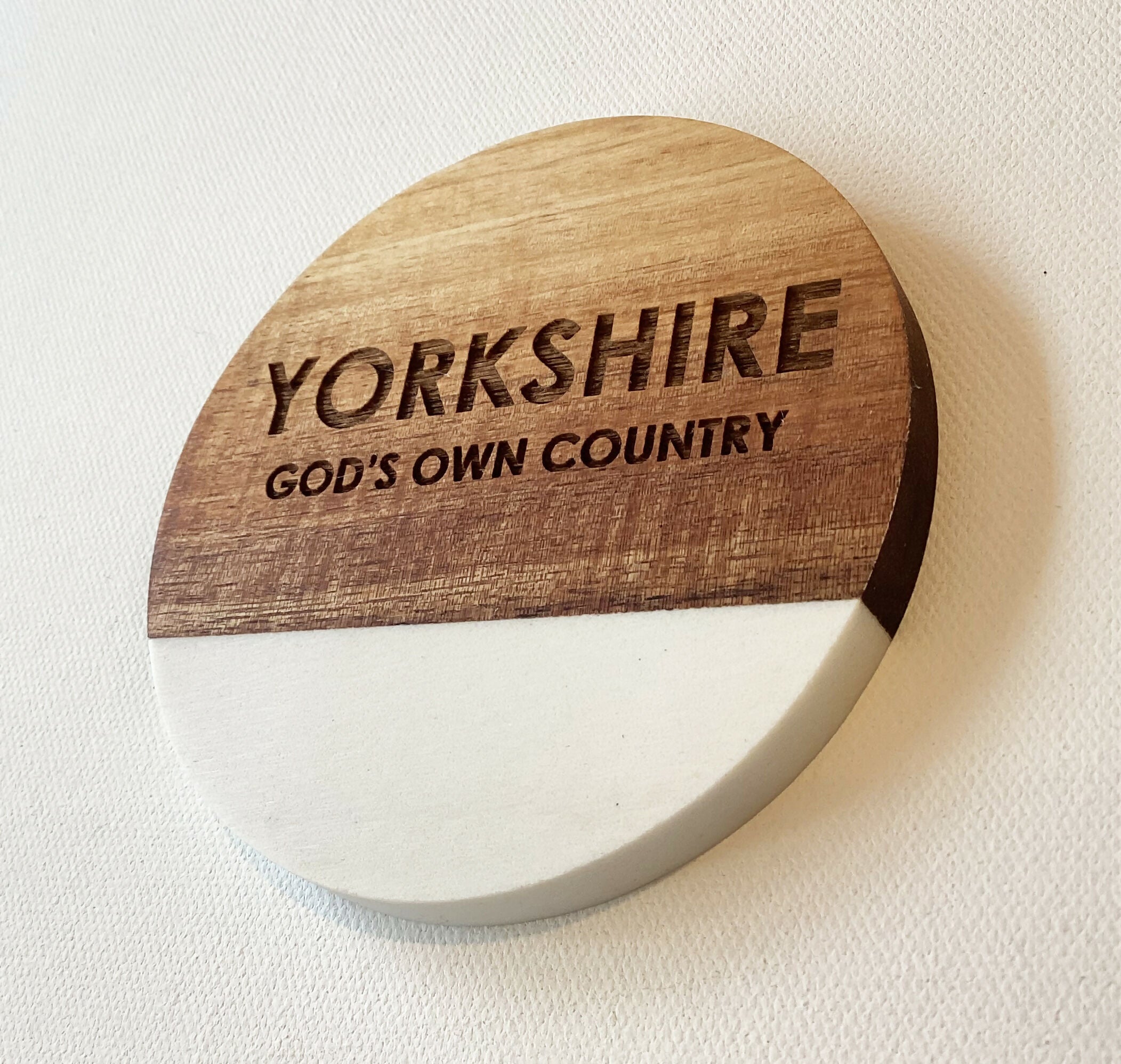 Yorkshire Inspired Engraved Marble and Acacia Wood Coaster