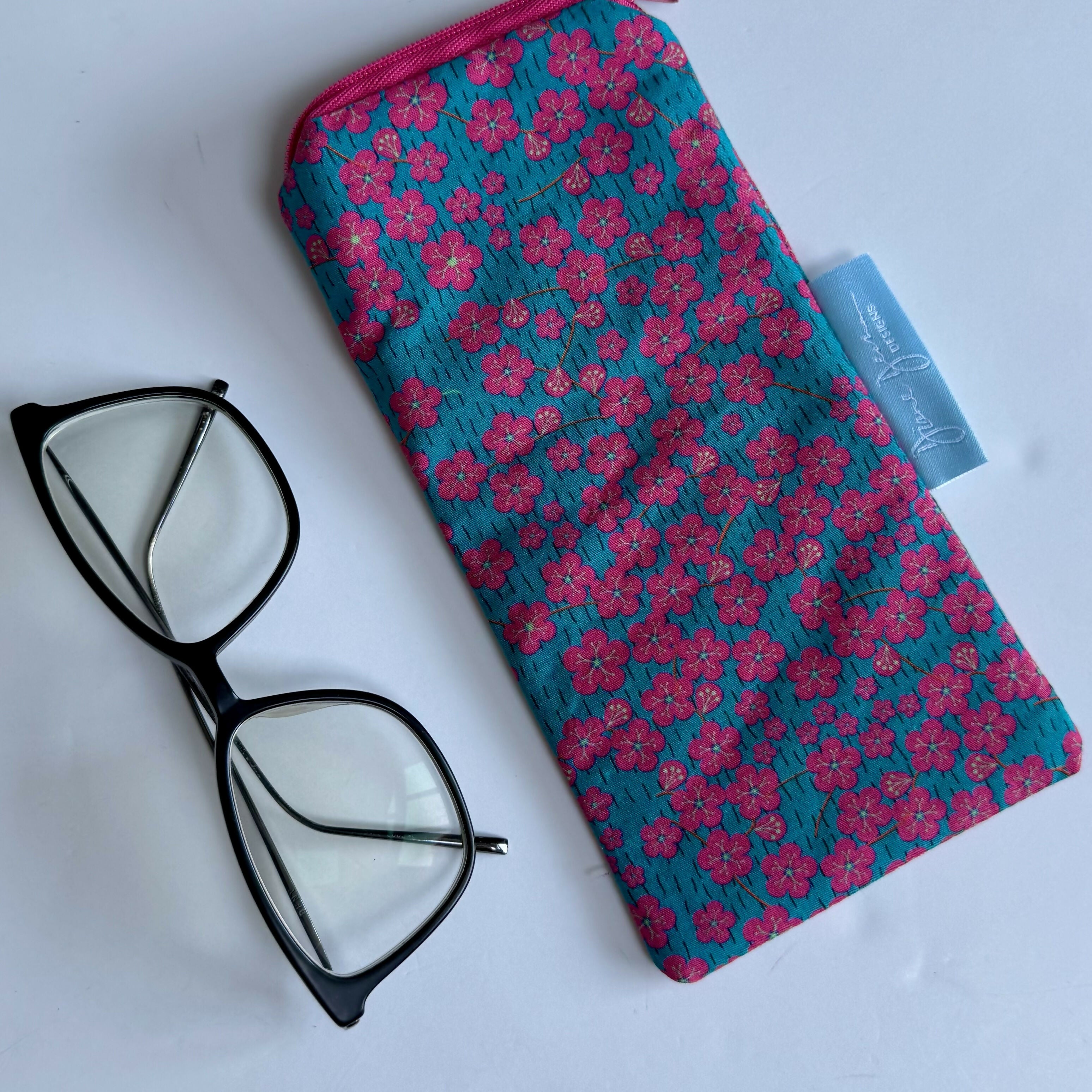 Glasses Case - Teal and Pink Floral