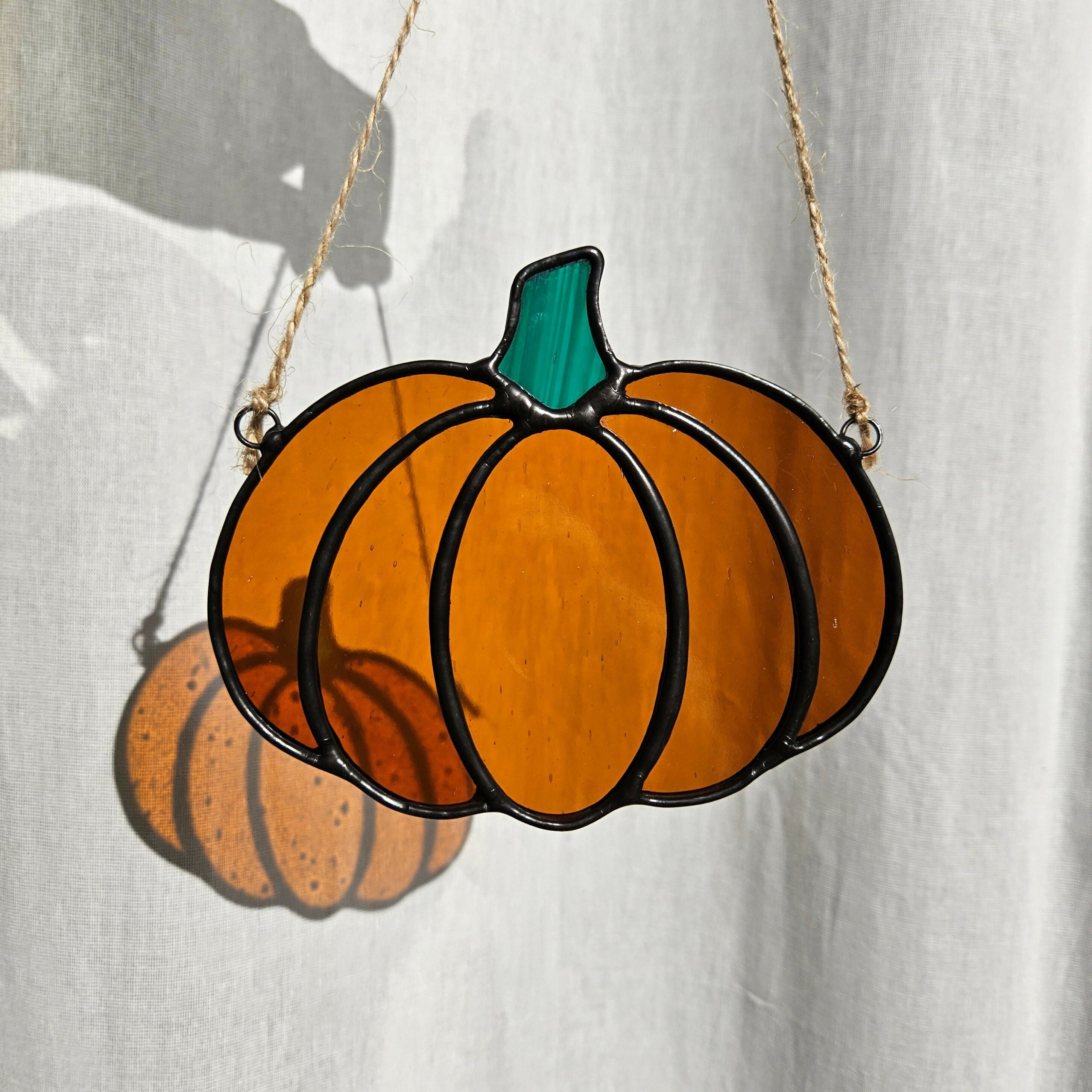 Amber & Streaky Teal Pumpkin Stained Glass Suncatcher