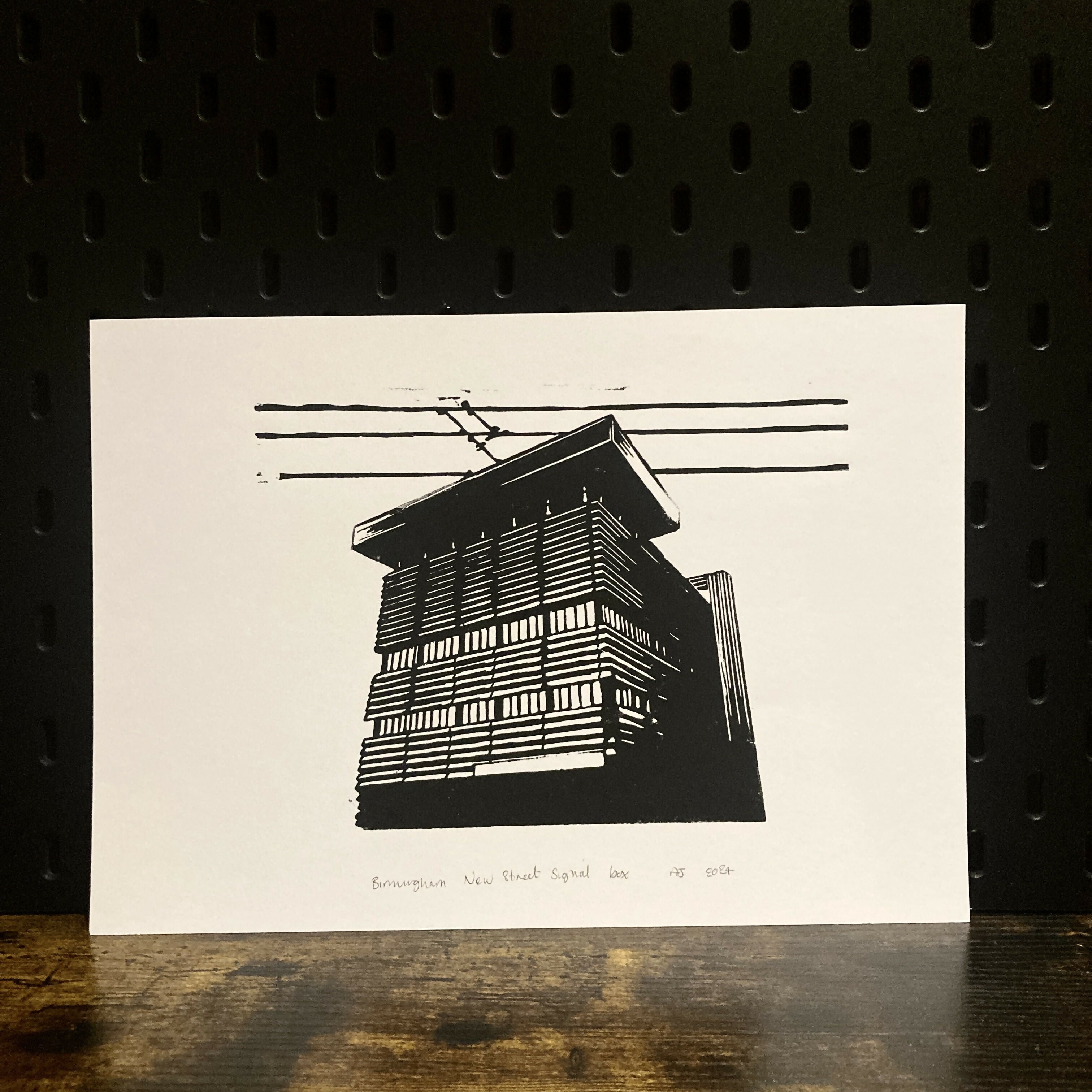New Street Signal Box - A4 Hand Carved Lino Print On Card