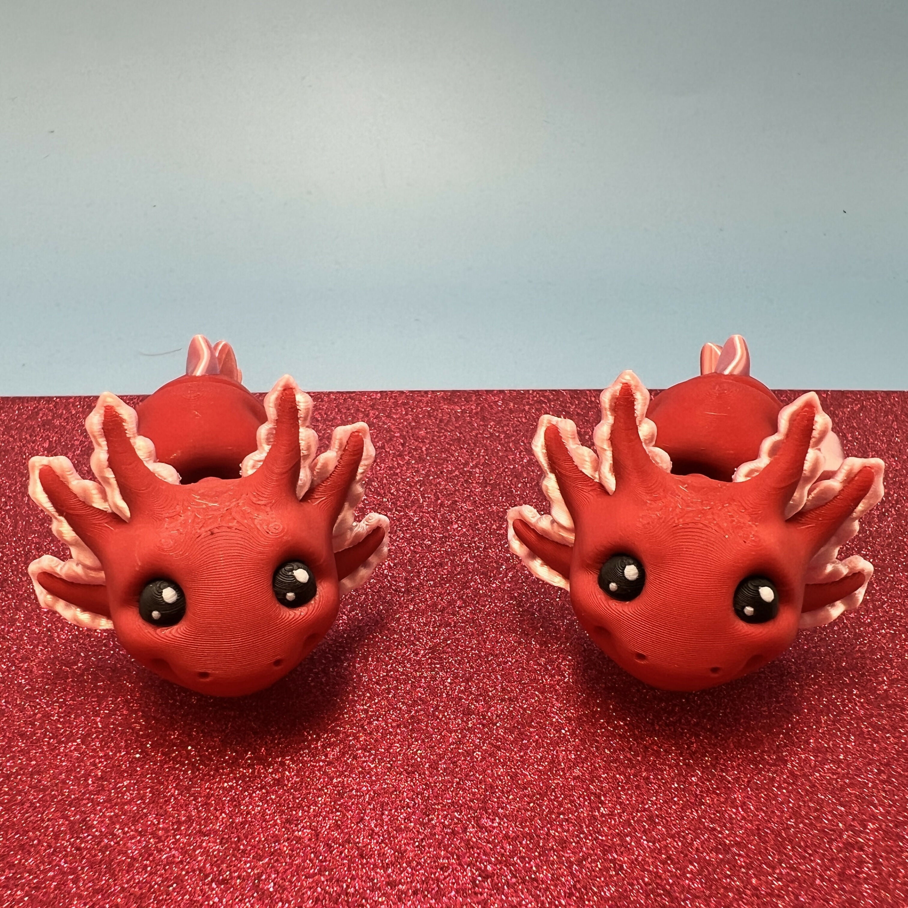 3D Printed SMALL: Articulated Sensory Fidget Animals friends Axolotl (Black/Red) 11cm