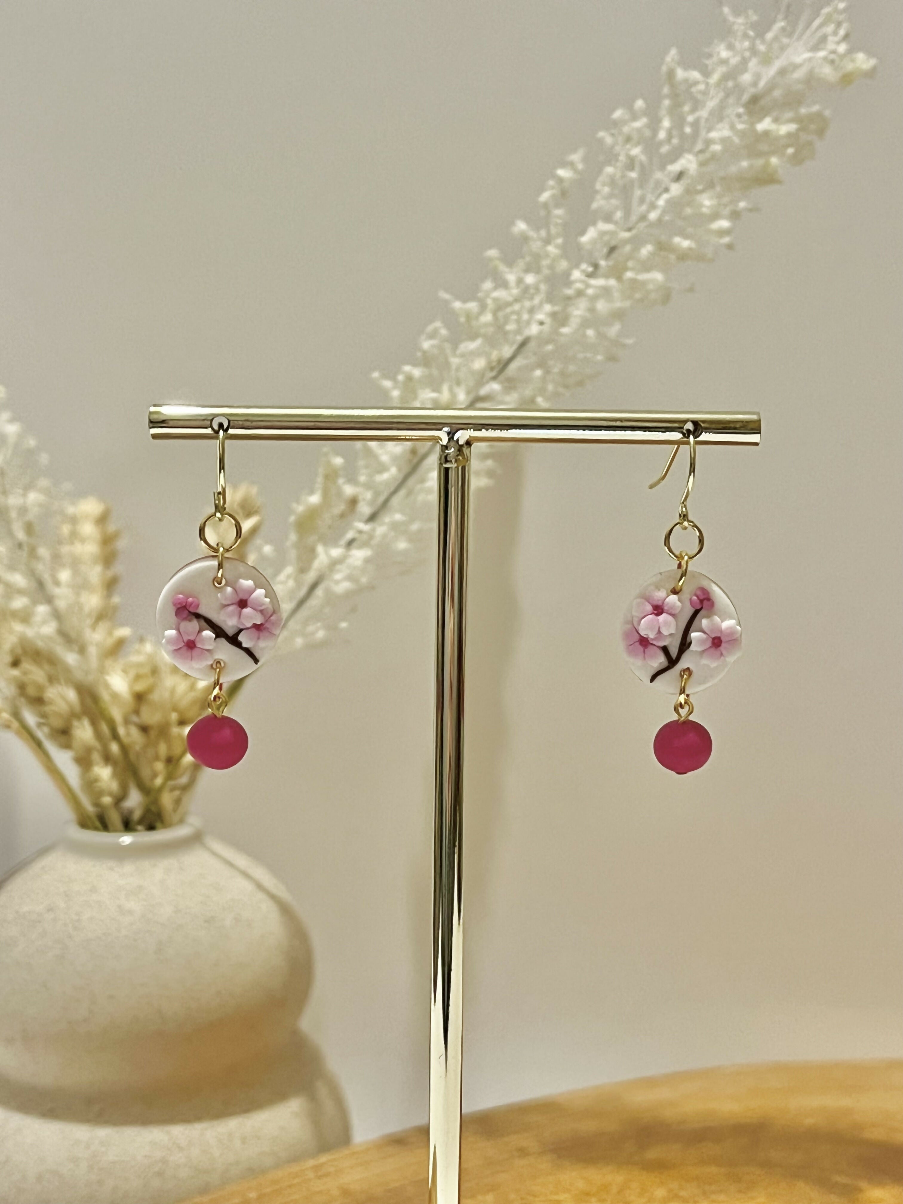 Cherry Blossom No. 1 - Handmade Polymer Clay Earrings