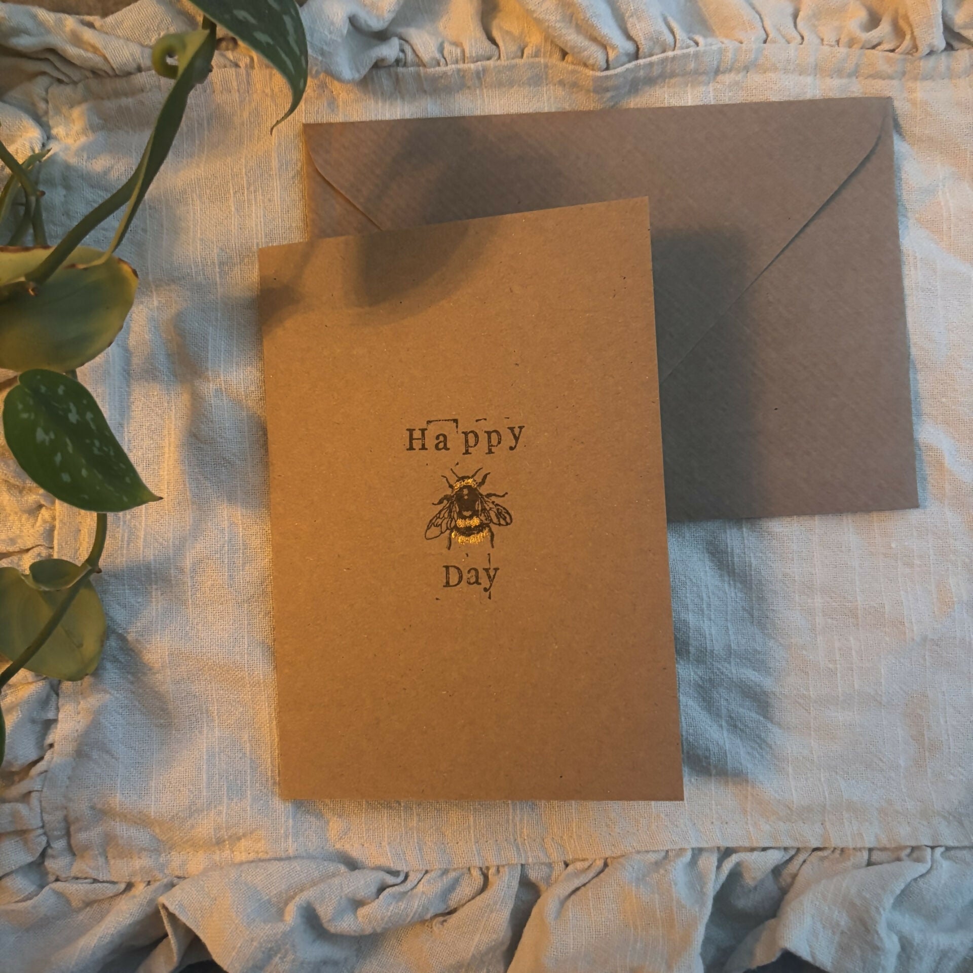 Hand Made Happy Bee Day Card with Gold Detailing
