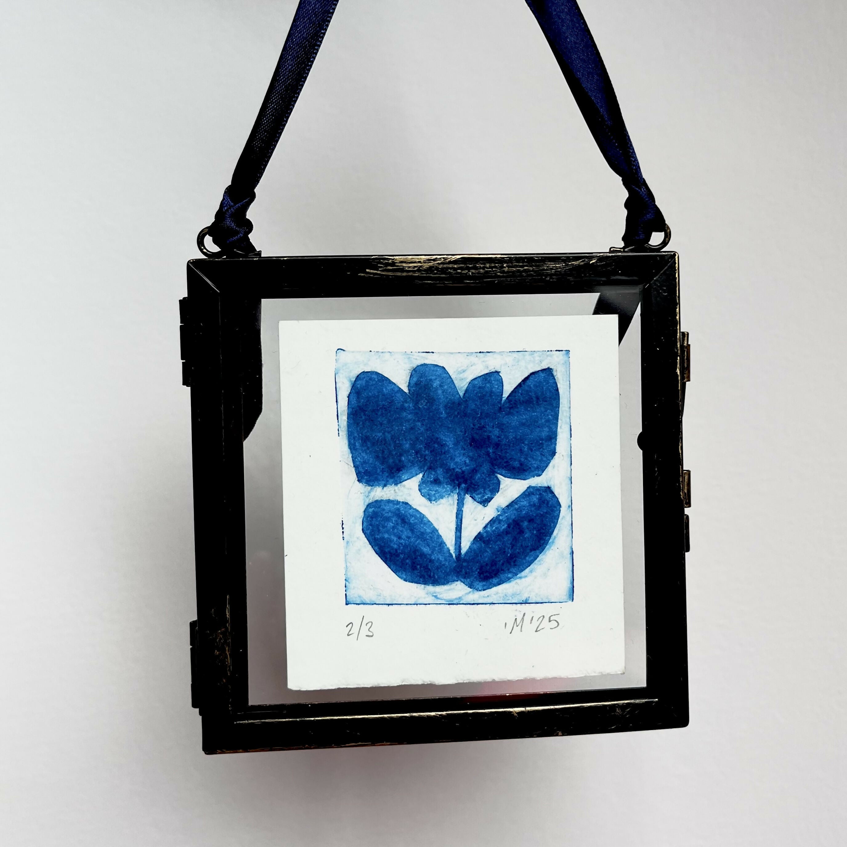Framed Blue Flower Drypoint Print