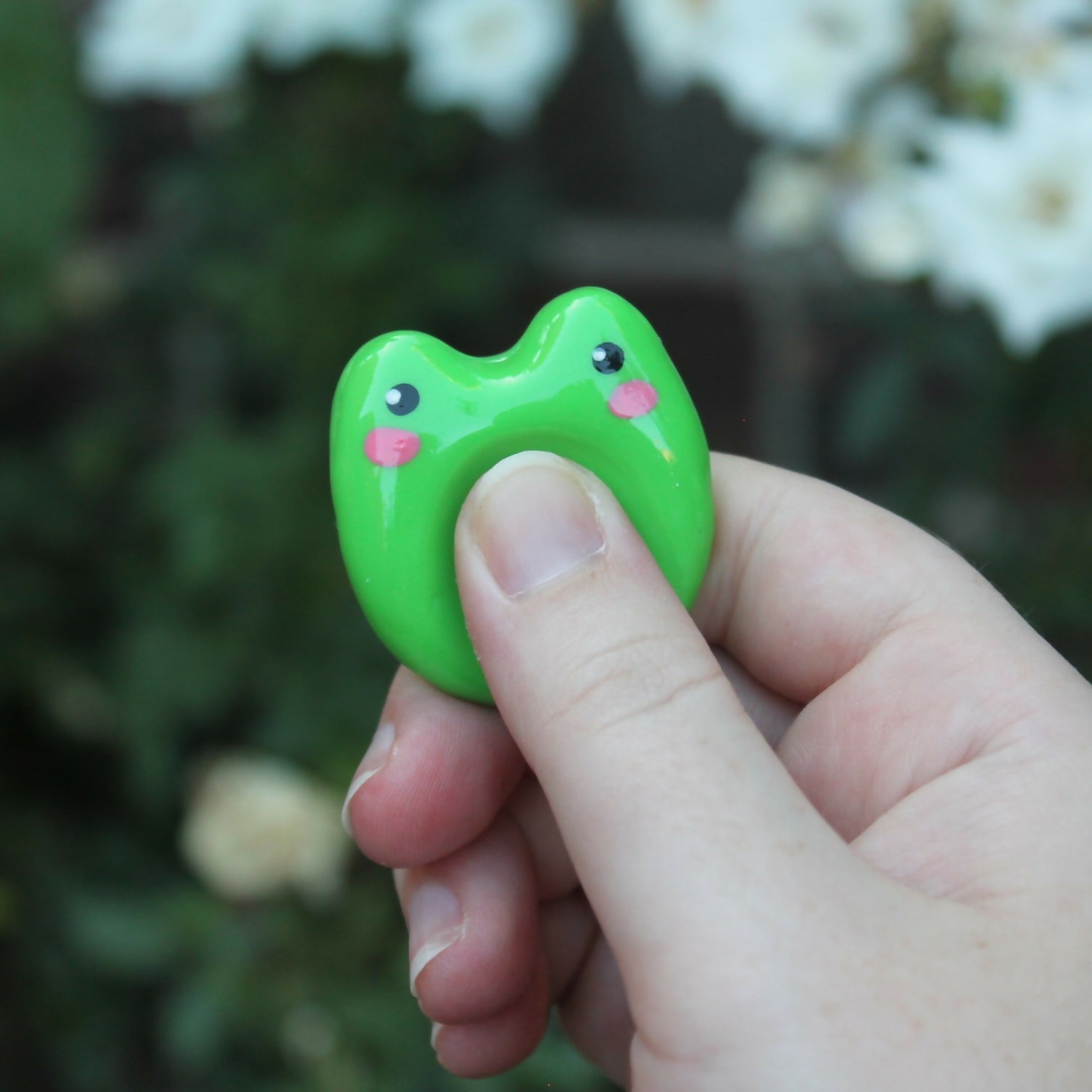 Handmade Polymer Clay Green Frog Worry Stone