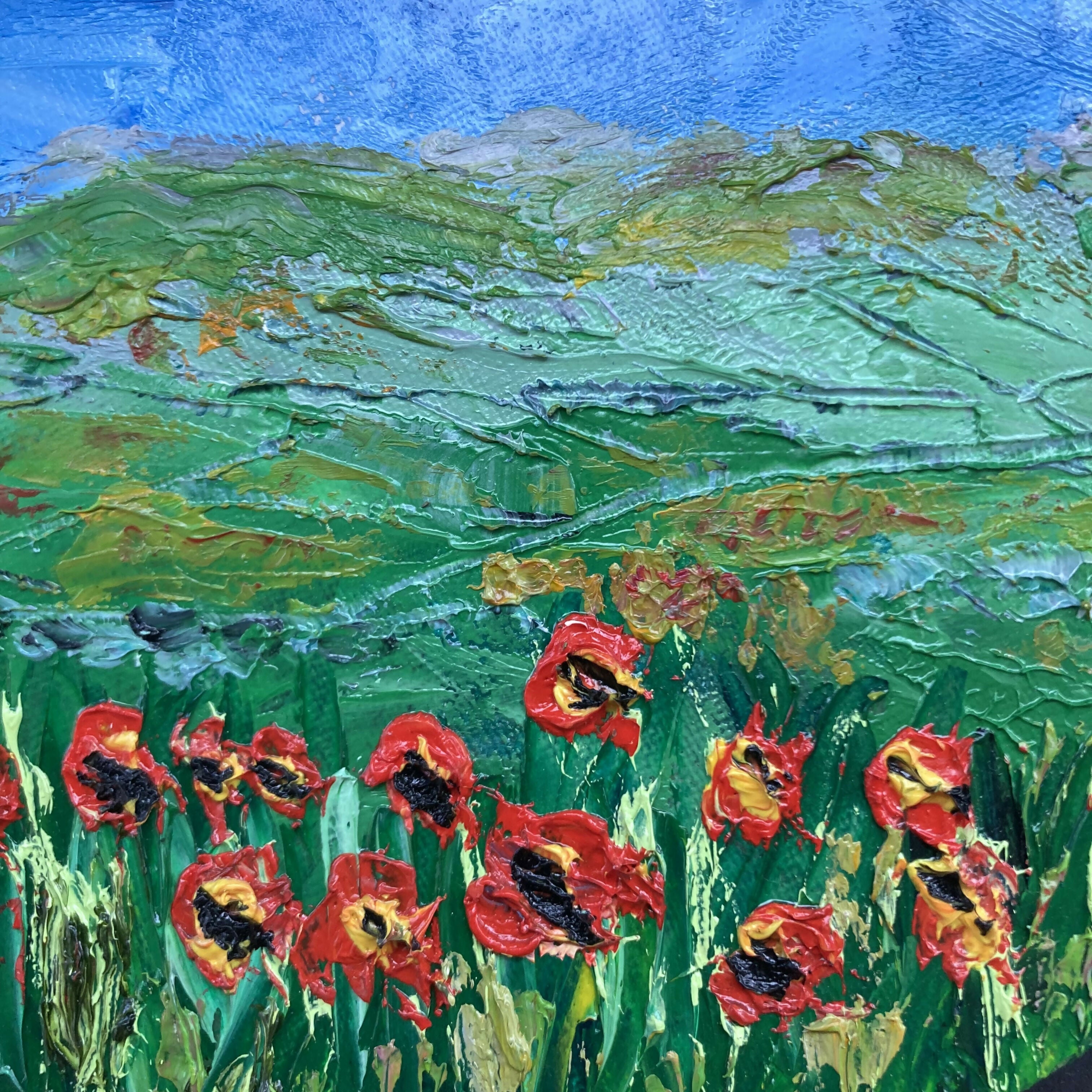 Round Poppies Original Oil Painting On Canvas