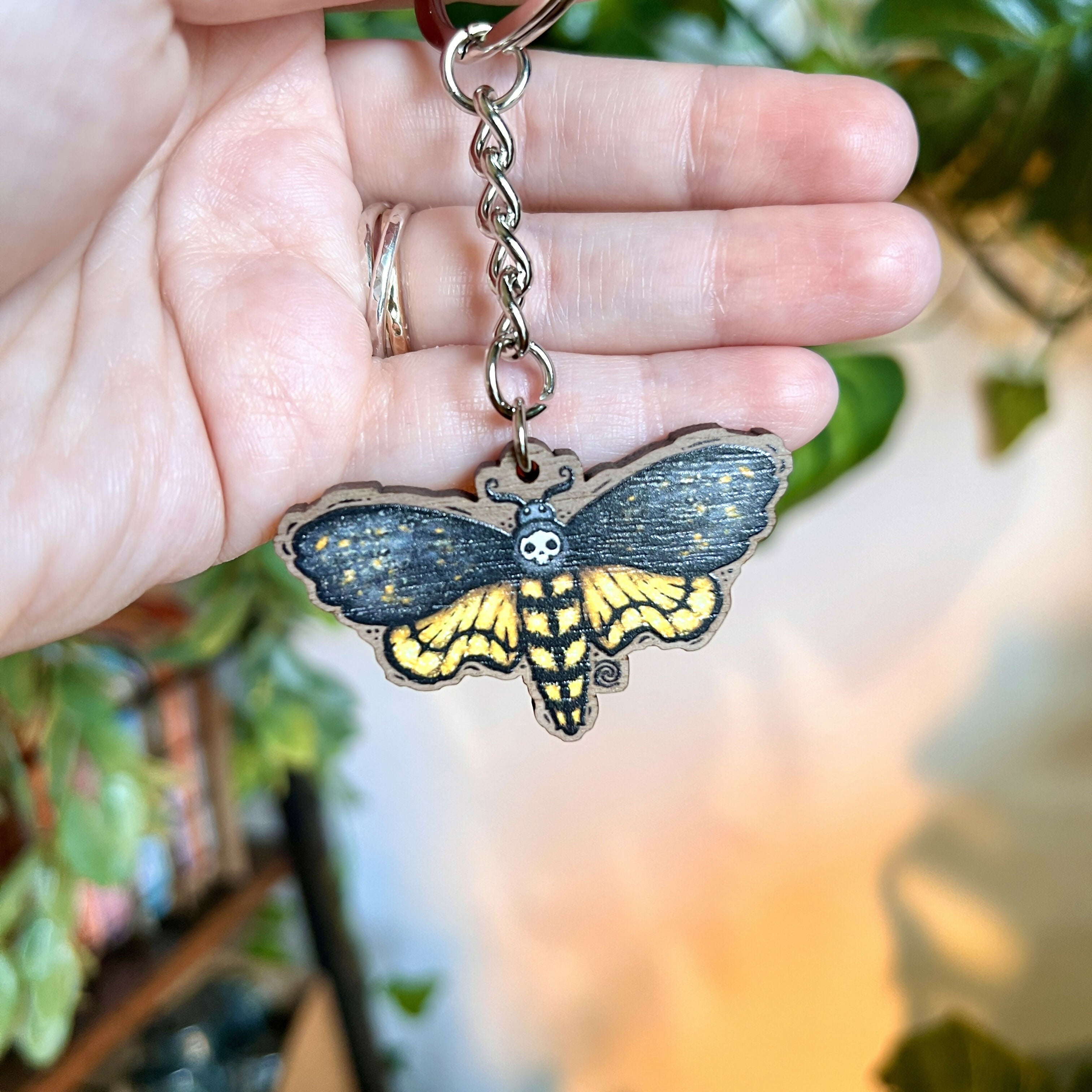 Death Moth Wooden Keyring