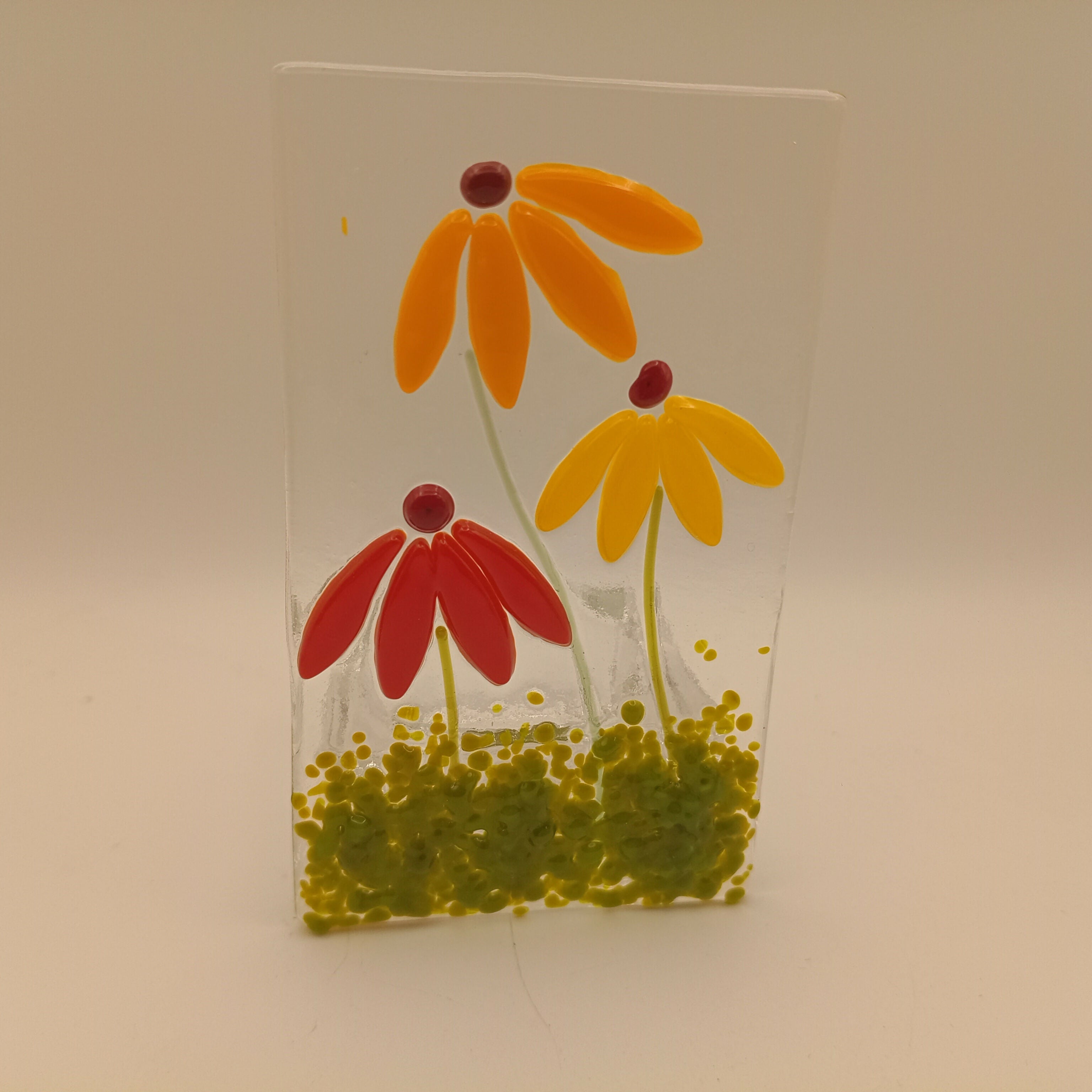 Fused Glass Orange and Red Flower Tealight