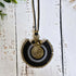 Black Agate Macramé Necklace; Full Moon Boho Statement Pendant with Gold Spiral
