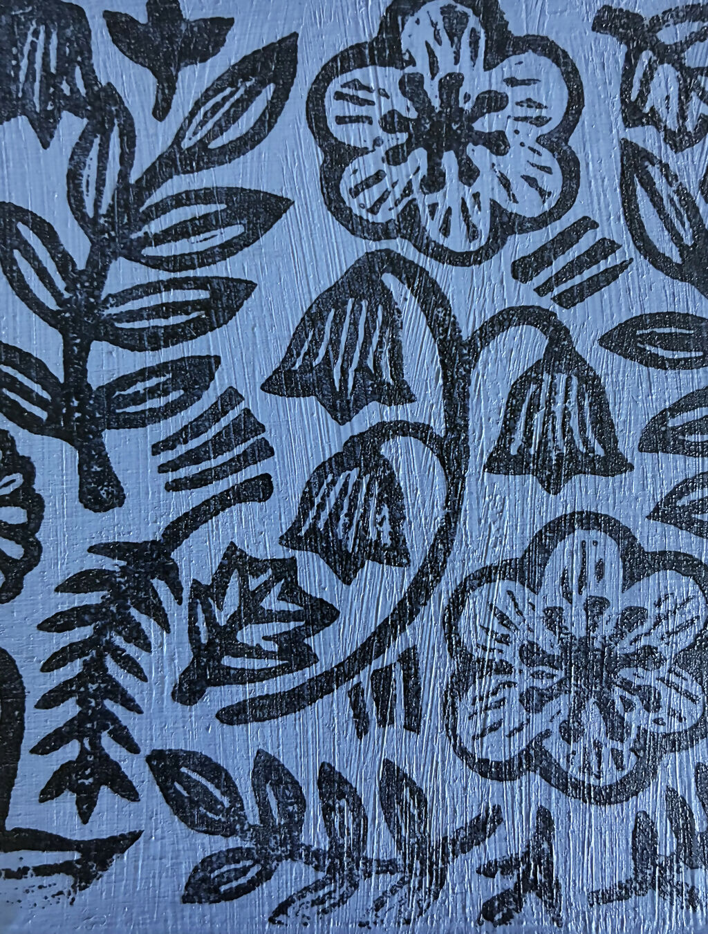Hand-printed Pen Pot with Blue Floral Design.