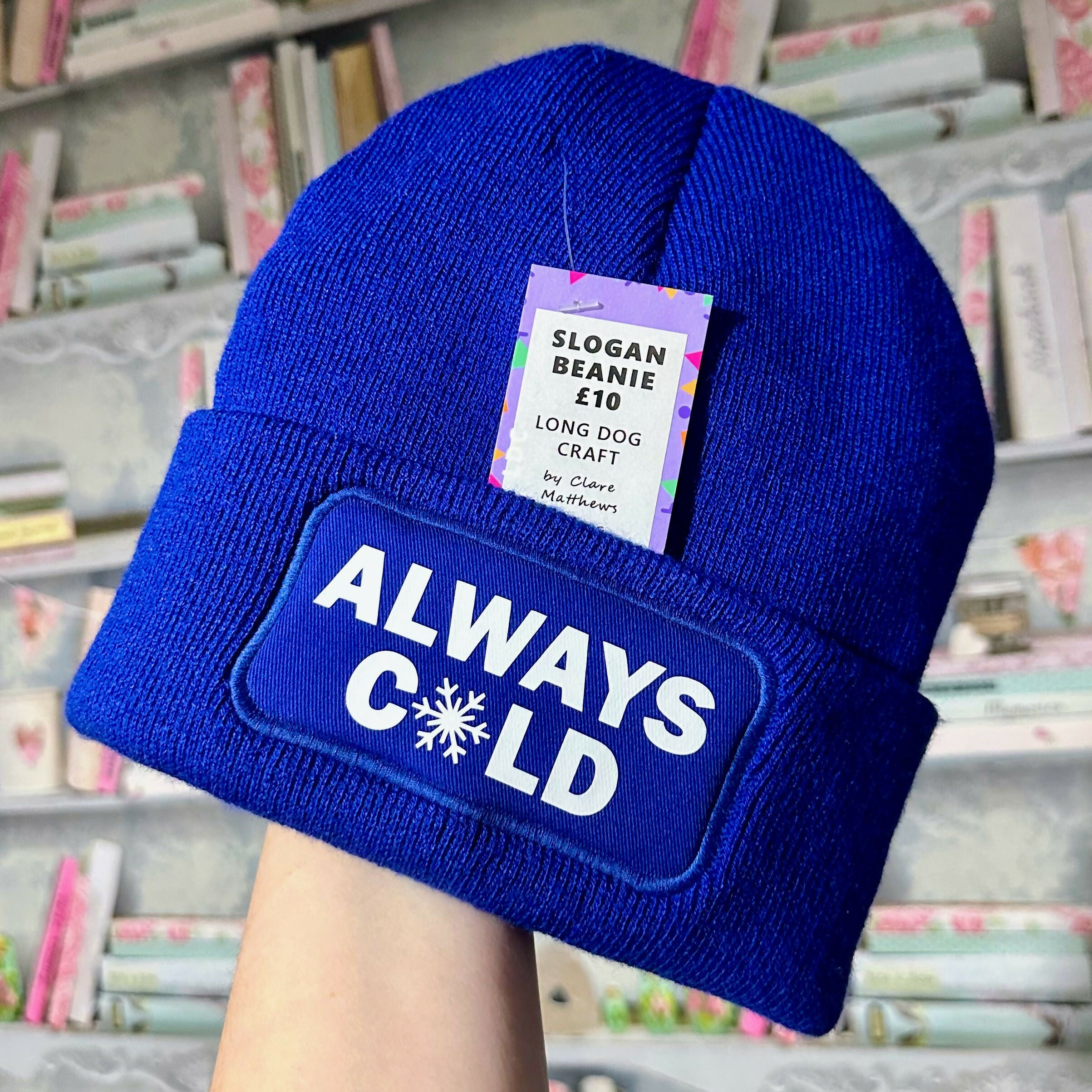 Always Cold Cuffed Rectangular Patch Beanie Hat