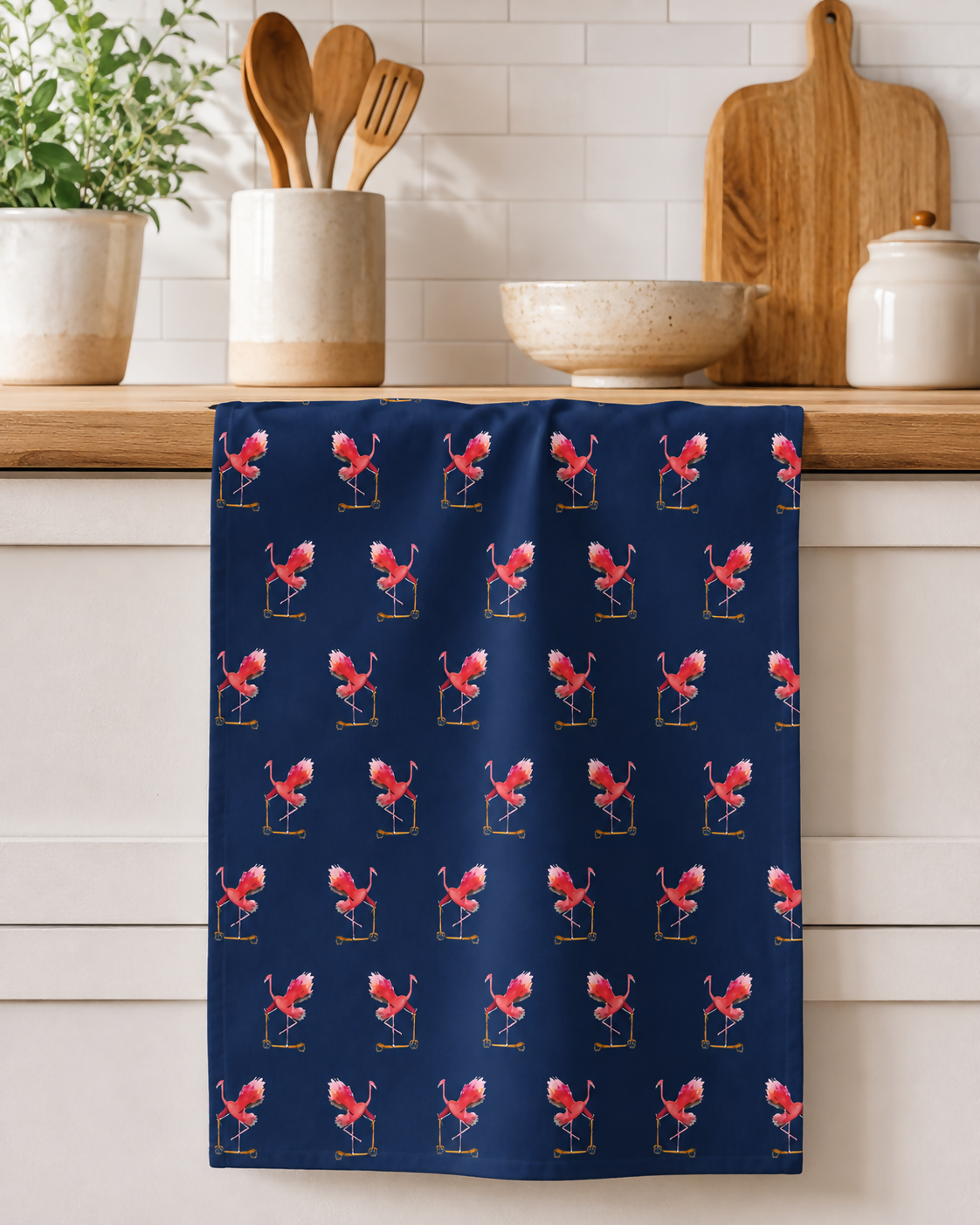 Art-led Cotton Tea Towel | flamingo, cottage, heart tree, mushrooms designs
