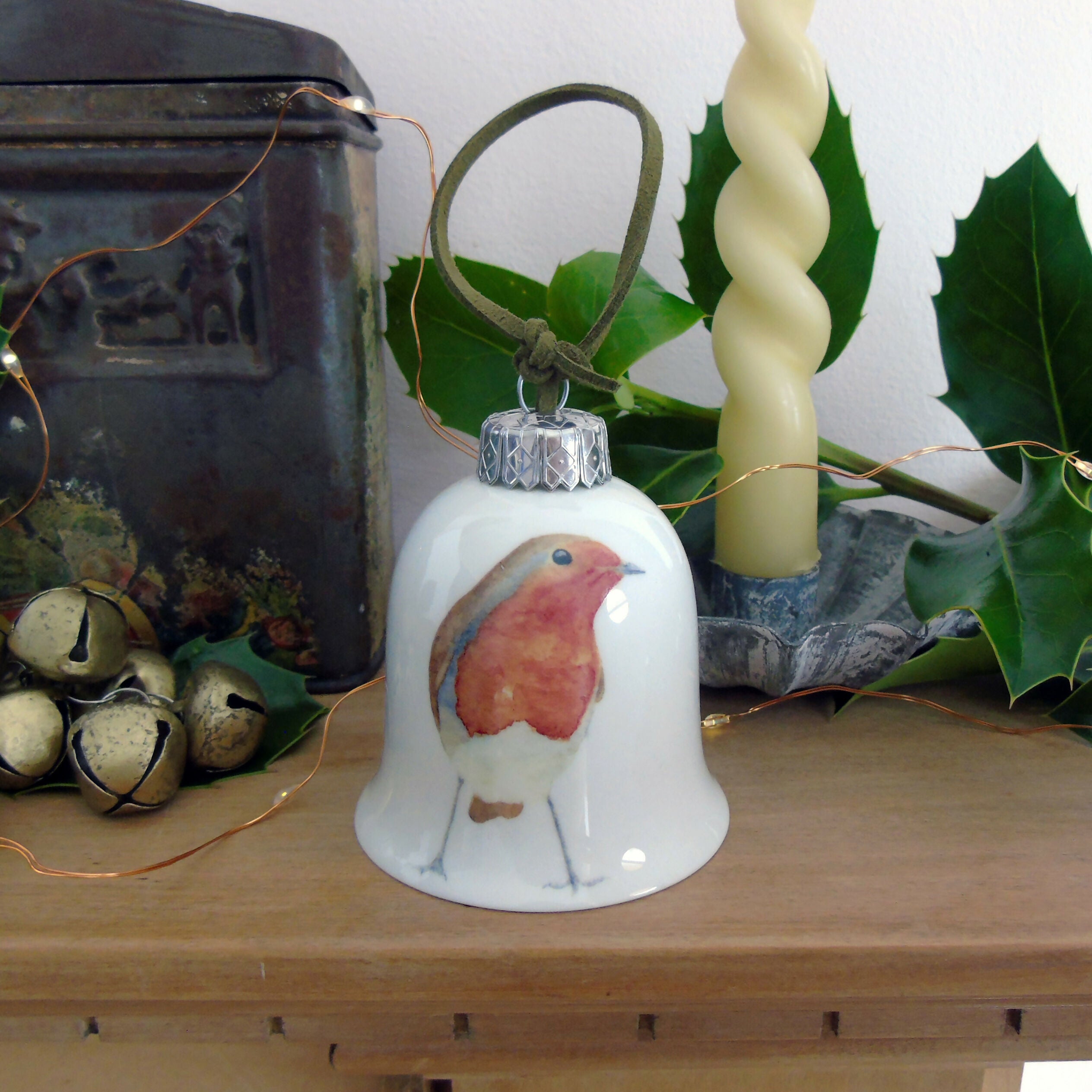 Fine Bone China Robin Bell Decoration