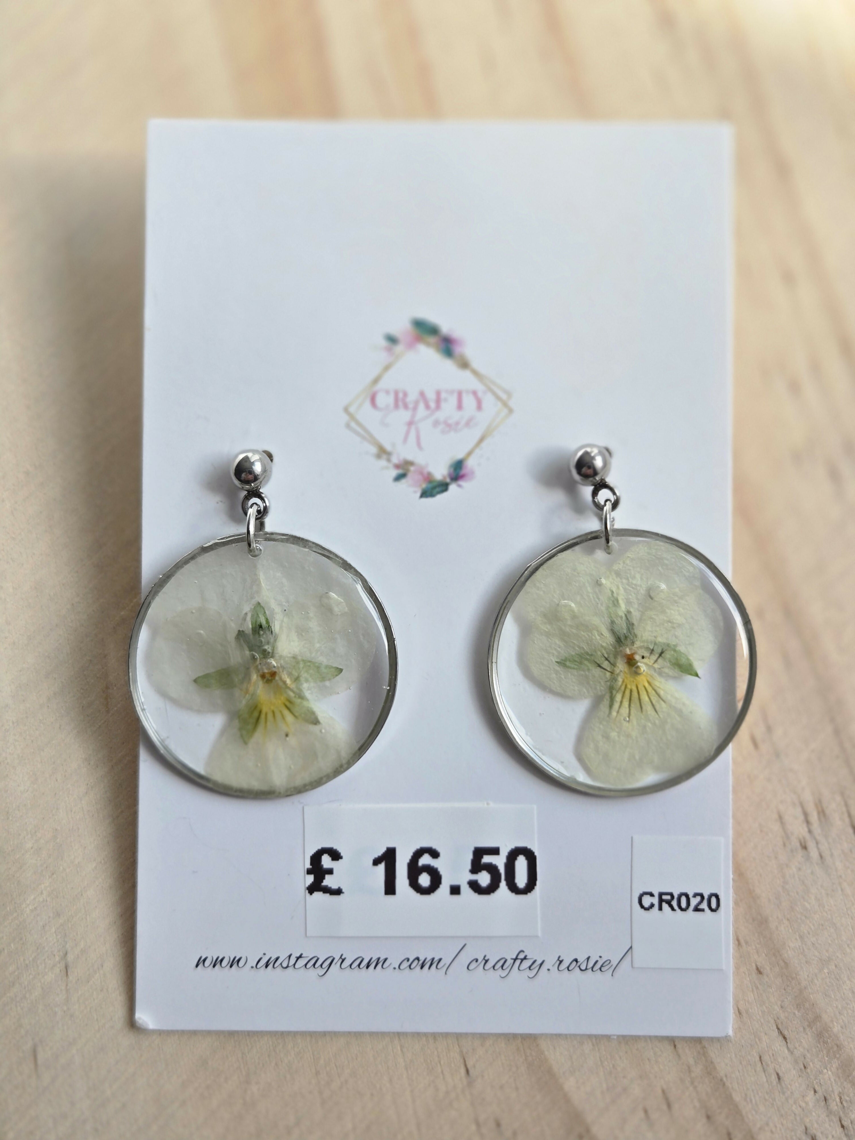 Stainless Steel Real Pansy Dangle Earrings